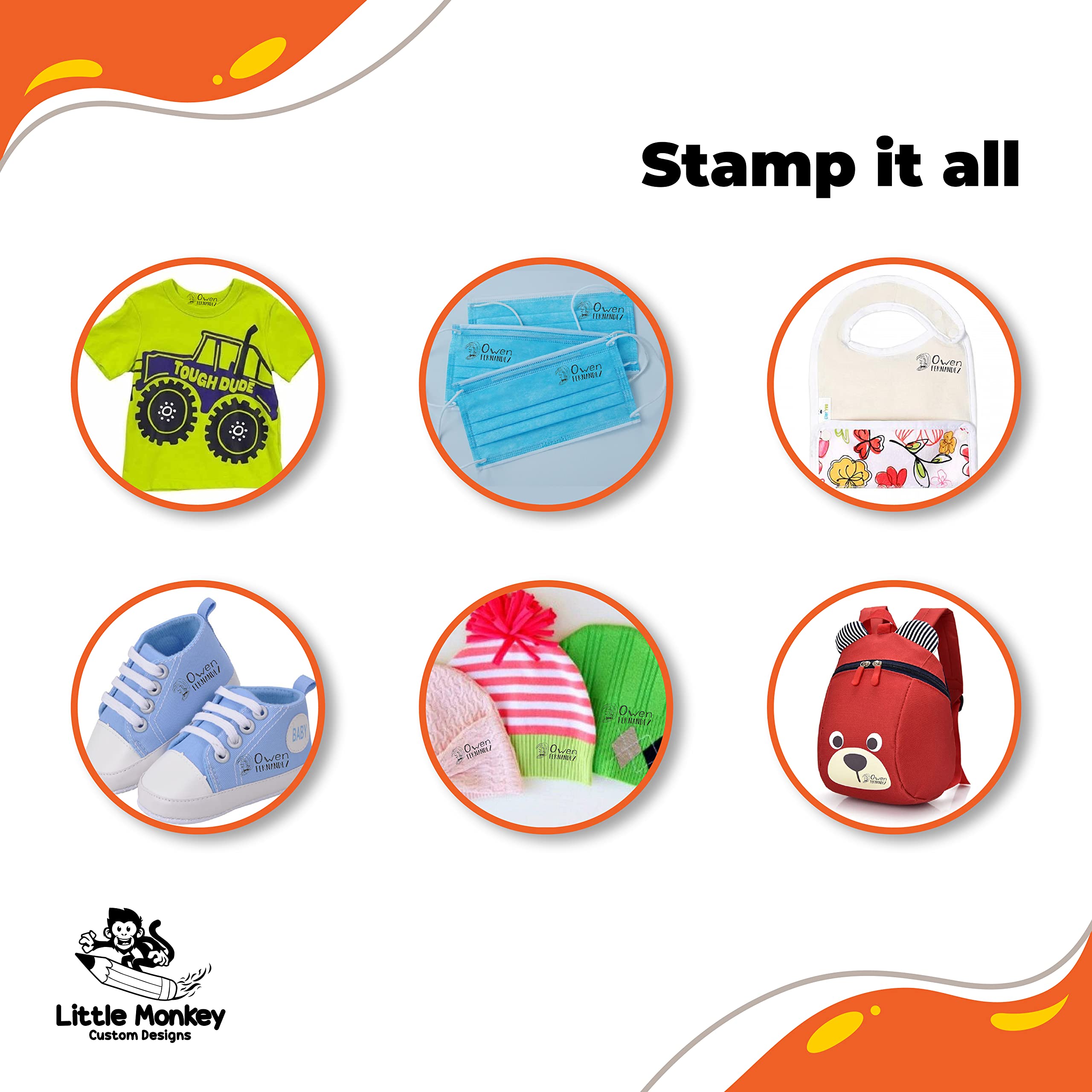 Personalized Self-Inking Name Stamp for Kids Clothing - 32 Custom Designs - Perfect for Labeling School Uniforms, Daycare Clothes & Camp Essentials