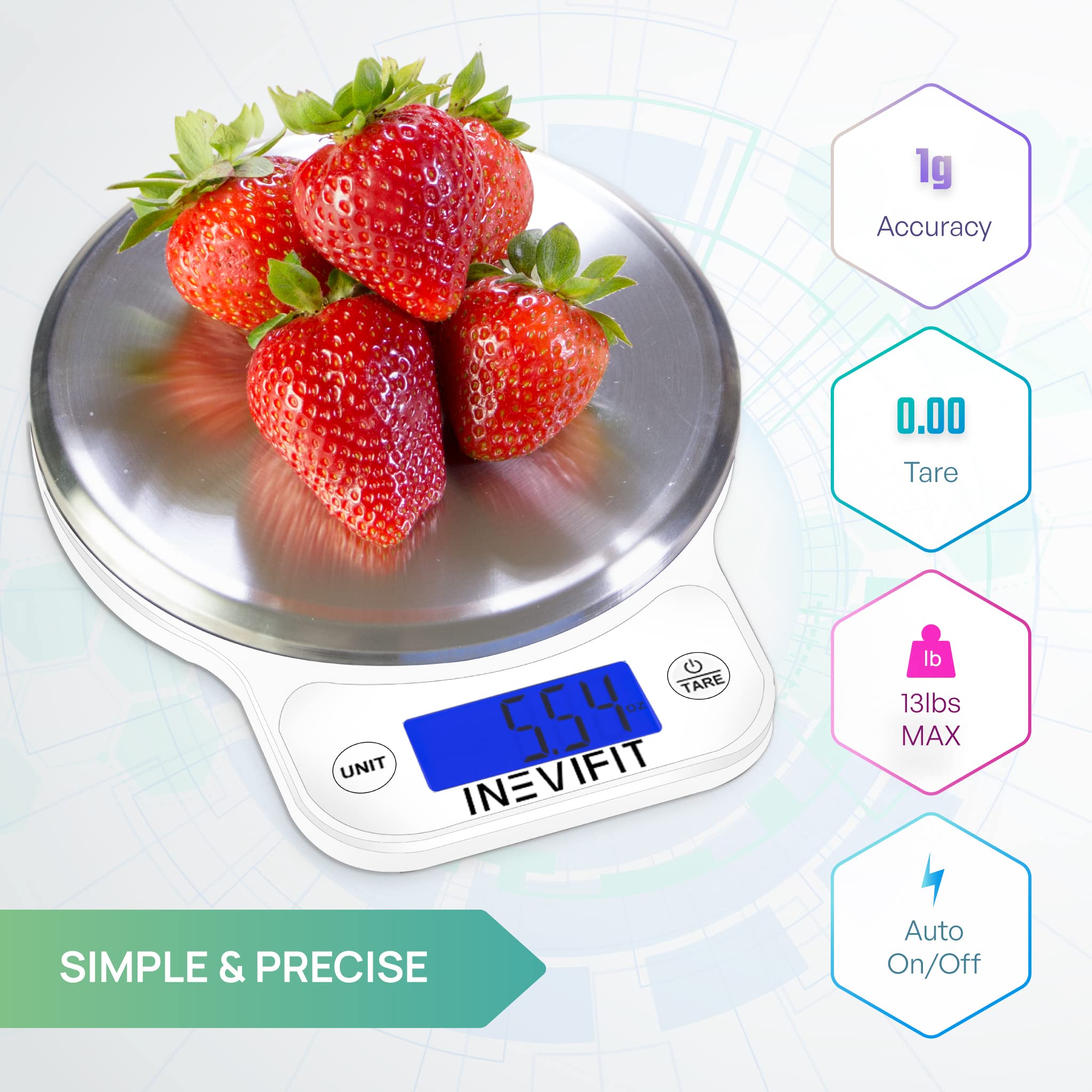 Inevifit Smart Body Analyzer Scale & Digital Kitchen Scale Bundle - Accurate Body Composition & Nutrition Tracking with BMI, Weight, Fat % - Includes Batteries - Perfect for Home Gym & Healthy Cooking