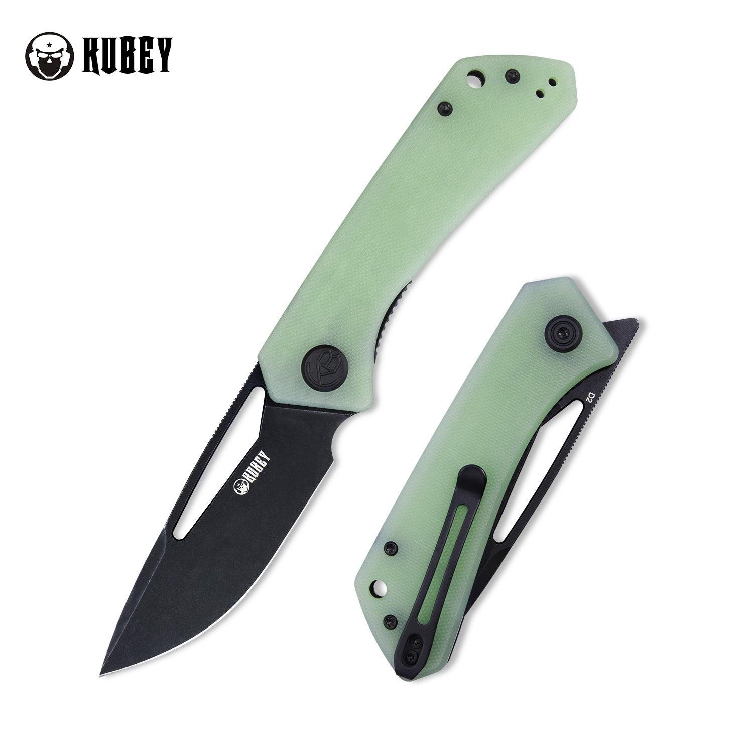 Kubey Thalia Front Flipper EDC Pocket Folding Knife - Jade G10 Handle, 3.27