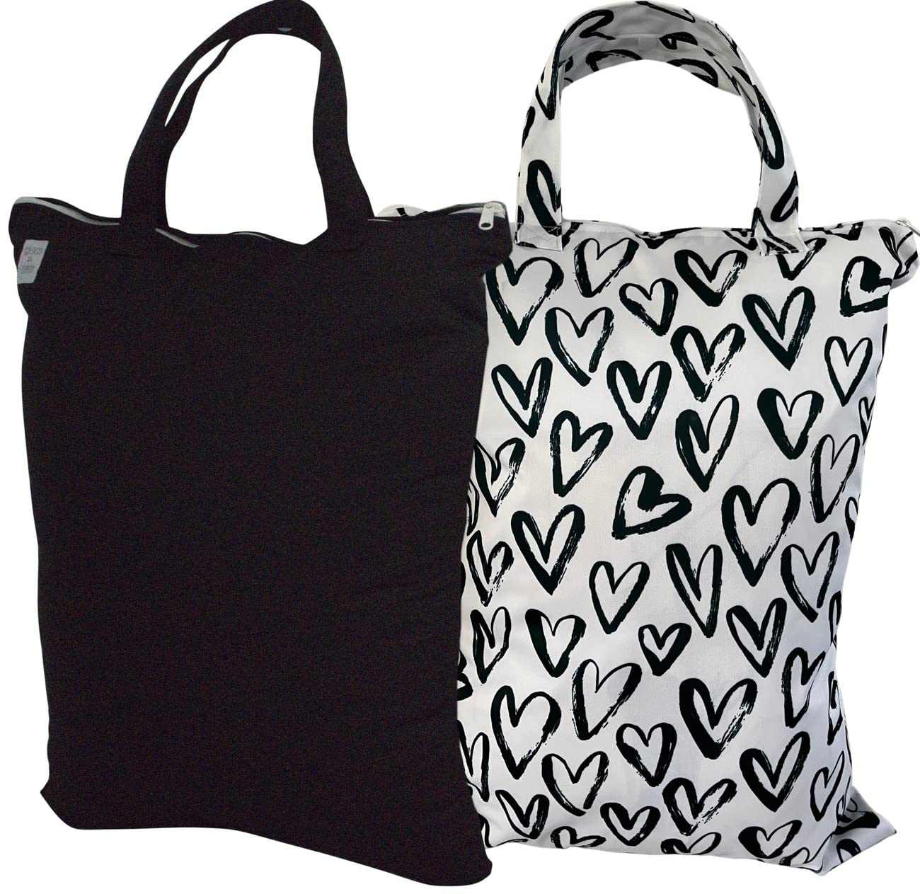 Waterproof Wet Bags for Baby Cloth Diapers, Swimsuits & Towels - Odor Resistant Storage for Gym, Daycare & Travel - Hearts & Black Pattern