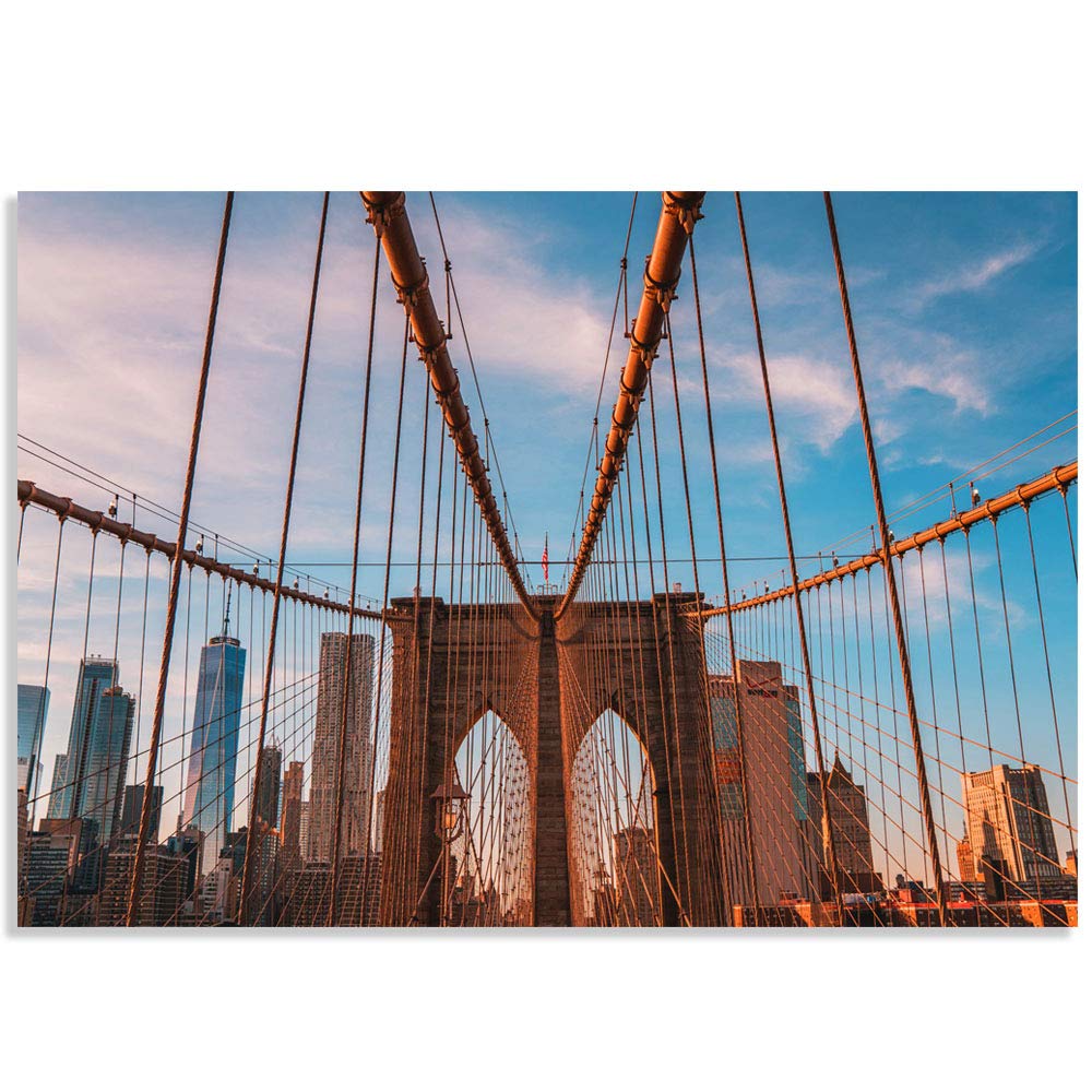 IDEA4WALL Brooklyn Bridge & New York City Large Removable Wallpaper - Peel and Stick Wall Mural (66x96 inches) for Bedroom, Living Room, Office Decor