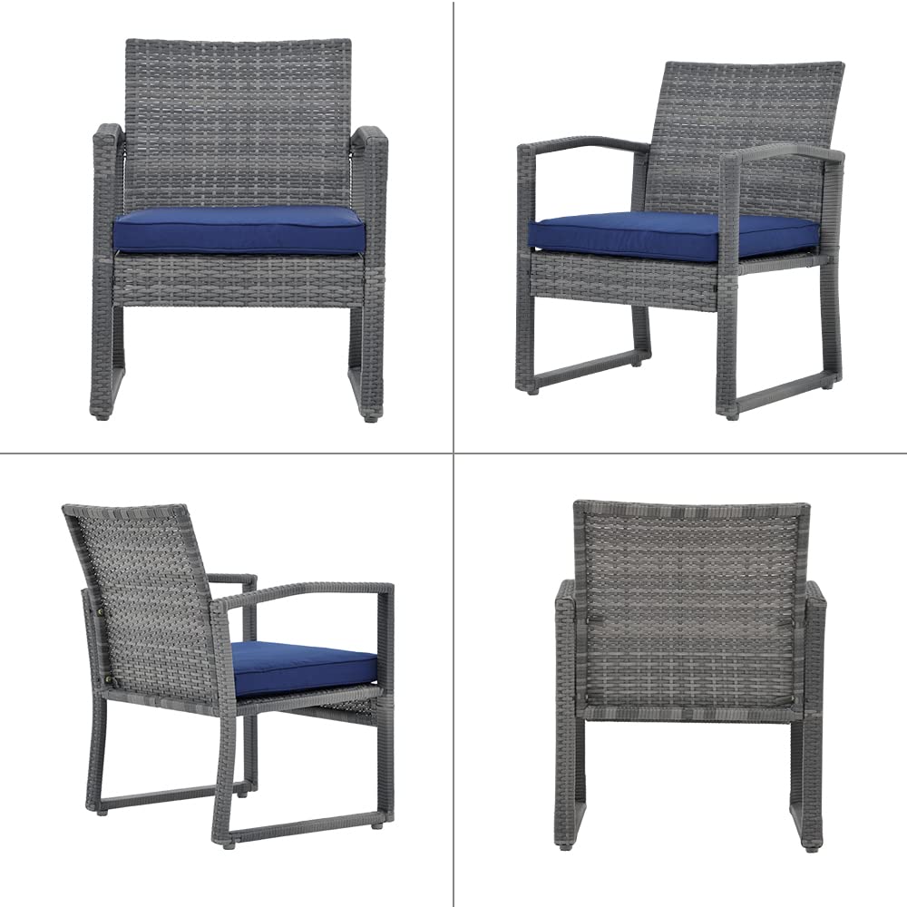 **Patiorama 3-Piece Outdoor Patio Furniture Set - Modern Wicker Rattan Bistro Set with Coffee Table for Garden, Balcony, Backyard & Poolside (Navy Blue) - Perfect for Relaxing, Entertaining & Outdoor Dining**