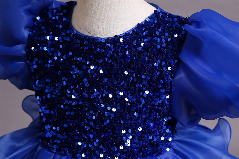 Meufam Girls Puff Sleeves Sequin Mesh Princess Party Dress - Elegant Wedding & Pageant Ball Gown for Special Occasions, Birthday Celebrations & Dance Performances