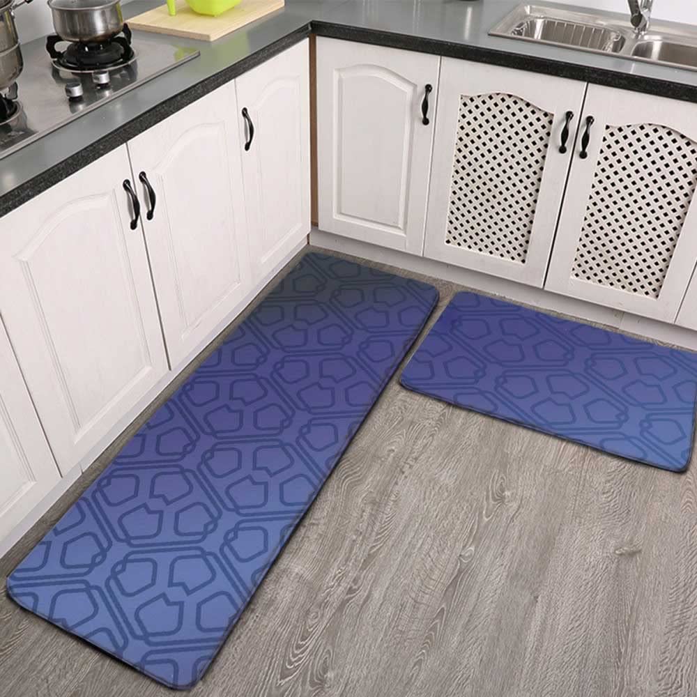 Premium Navy Blue Moroccan Trellis Kitchen Mat Set of 2 - Cushioned Anti-Fatigue, Non-Slip Waterproof Floor Rugs for Kitchen, Office & Sink Area - Perfect for Cooking, Dishwashing & Standing Comfort