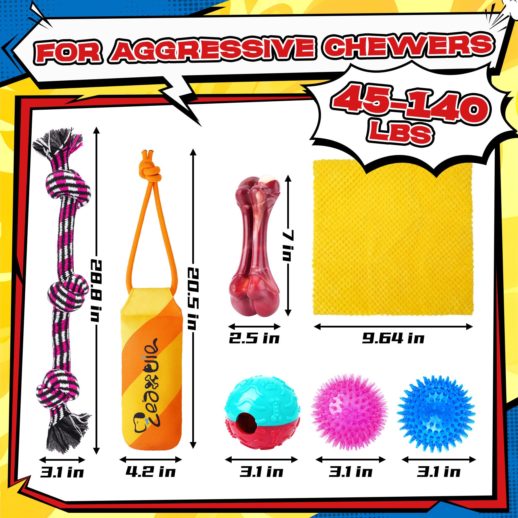 12 Pack Durable Dog Chew Toys for Aggressive Chewers - Heavy Duty Rope Toys, Squeaky Toys & Indestructible Chew Bones for Medium, Large & X-Large Dogs - Perfect for Playtime, Training & Teeth Cleaning
