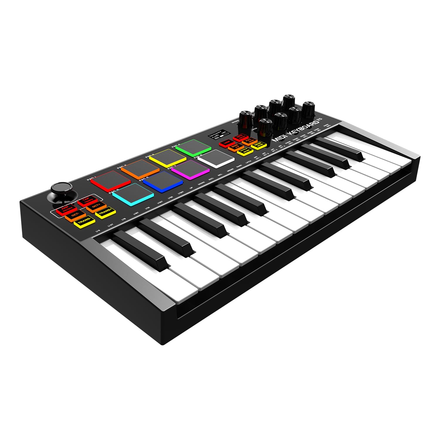 25-Key Rechargeable MIDI Keyboard Controller with 8 Backlit Drum Pads & 8 Knobs - OLED Display, DAW Integration for Music Production - Perfect for Home Studios, Live Performances & Beat Making