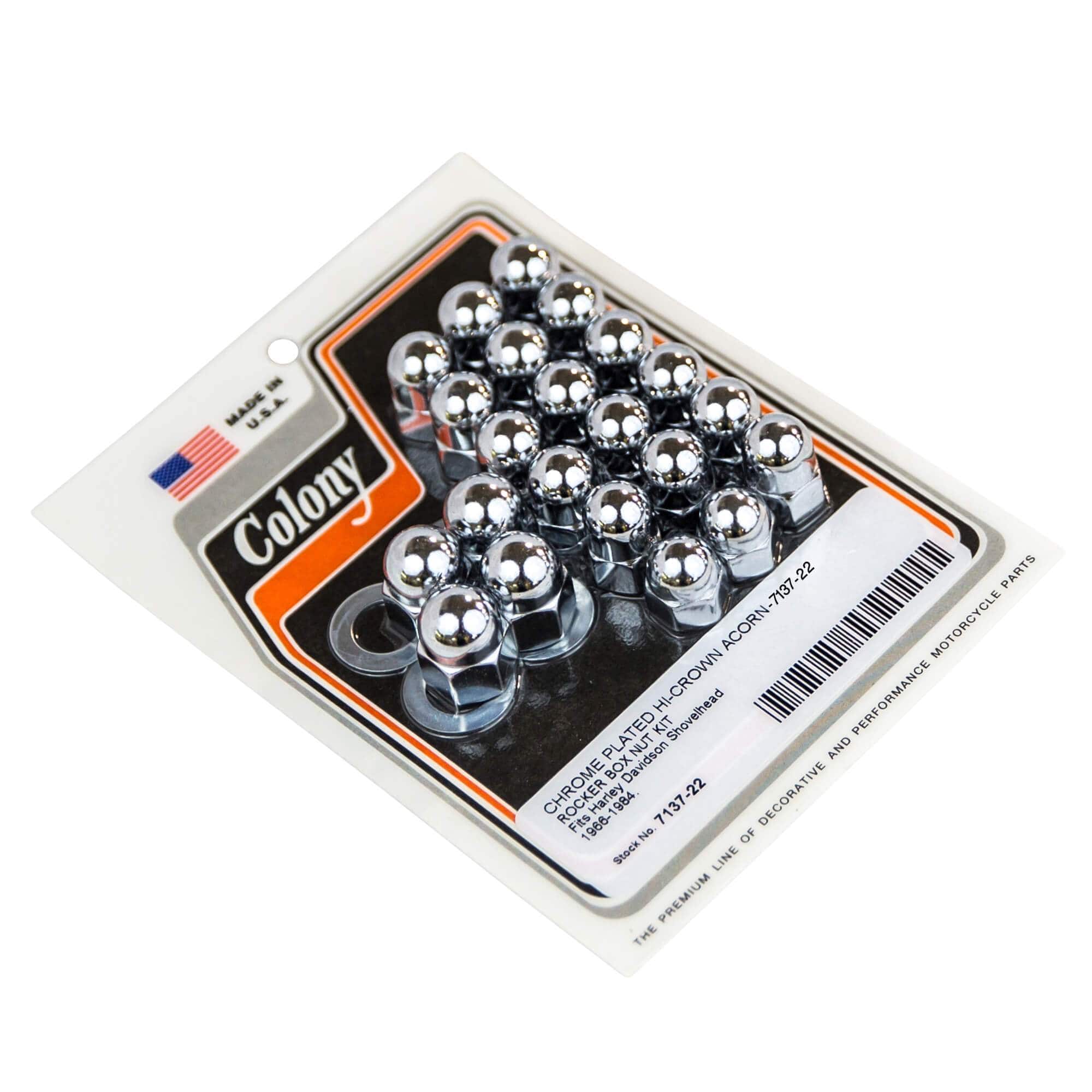 1966-1984 Harley Davidson Shovelhead 22 High Crown Acorn Rocker Box Bolt Kit - Chrome Plated Replacement Parts for Motorcycle Engine Repair & Restoration