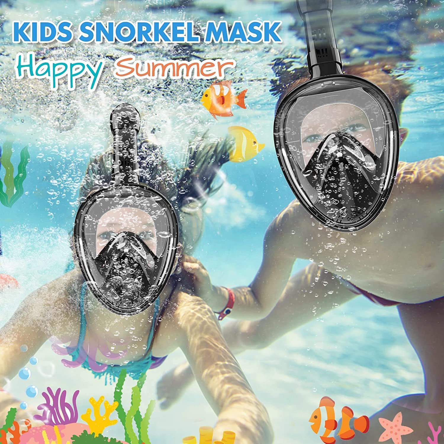 **Foldable Full Face Snorkel Mask for Adults & Kids - Anti-Fog Scuba Diving Mask with Wide Underwater View - Blue (L/XL) - Perfect for Ocean Adventures, Snorkeling & Swimming**