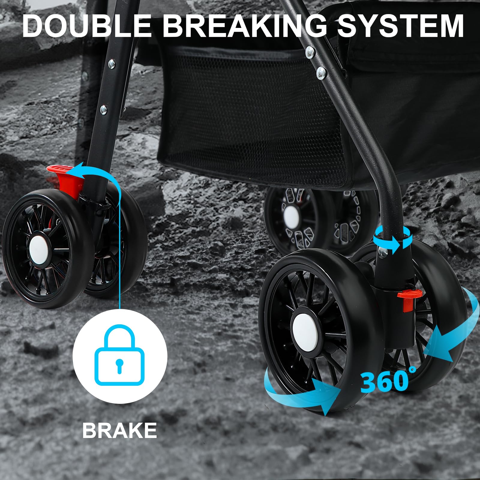 3 in 1 Foldable Pet Stroller for Small & Medium Dogs & Cats (10-50 lbs) - Removable Carrier, Storage Bag & Wheels - Perfect for Vet Visits, Shopping & Outdoor Adventures (Black)