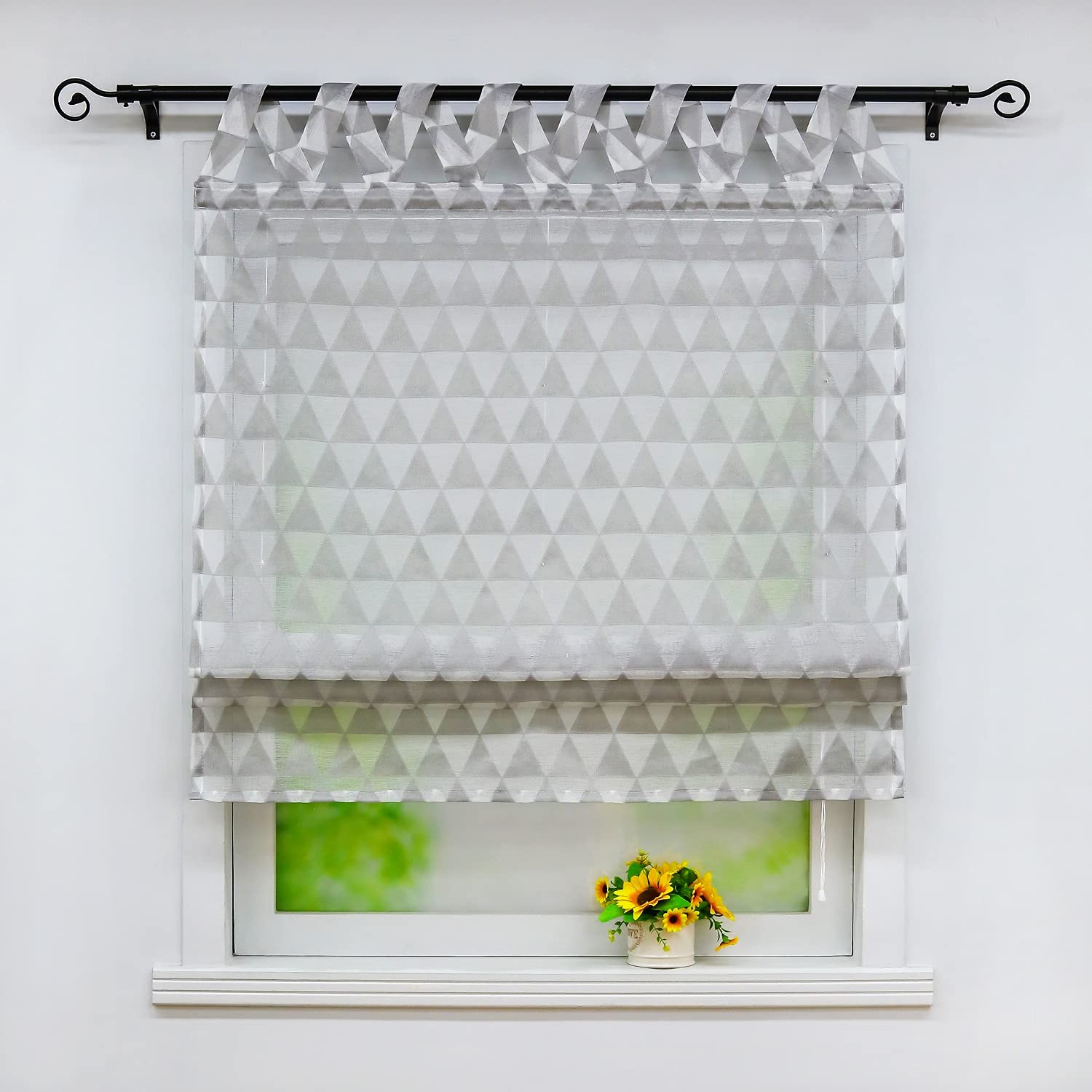 Sheer Roman Curtains for Windows - Light Filtering Burnout Balloon Curtains, Liftable Roman Shades for Bedroom, Kitchen & Bathroom, 1 Panel (Grey, 24