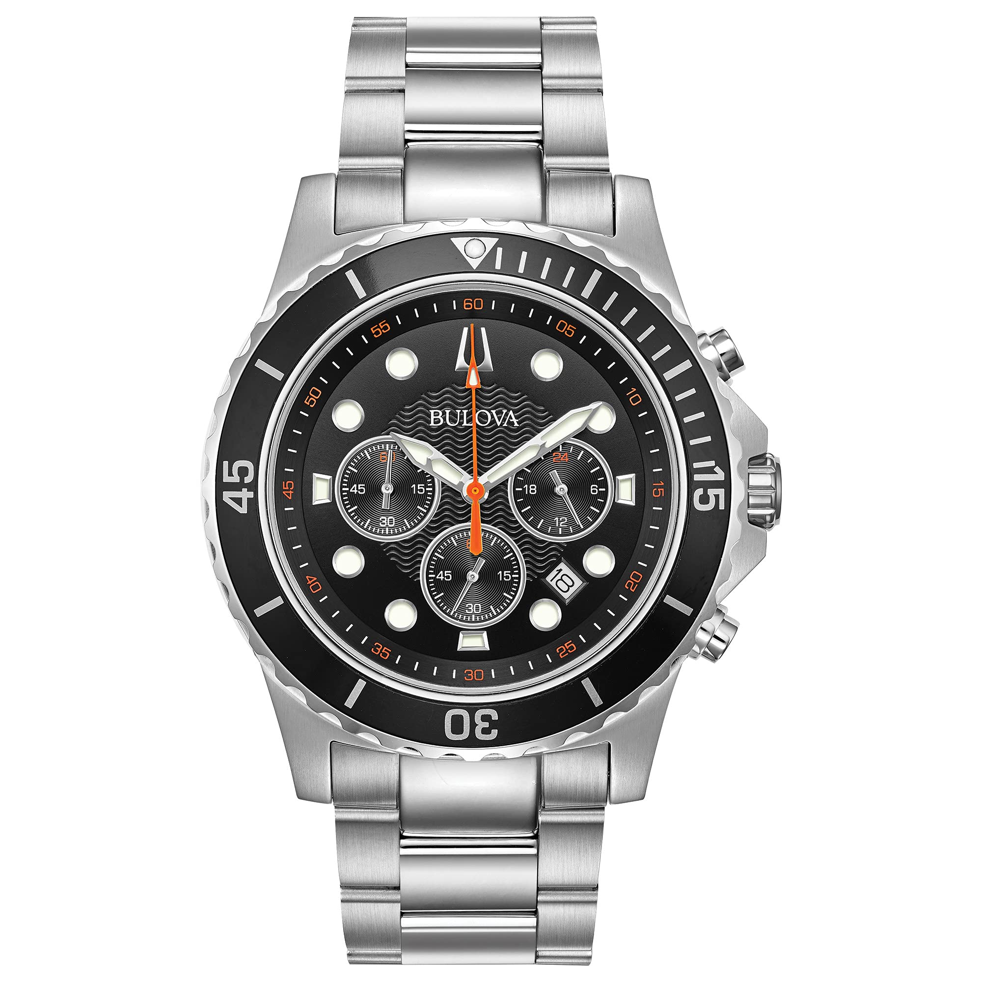 Bulova Men's Classic Sport Chronograph Quartz Watch with Date, Luminous Hands, 100M Water Resistant - Perfect for Swimming, Diving & Everyday Wear | Model 98B326