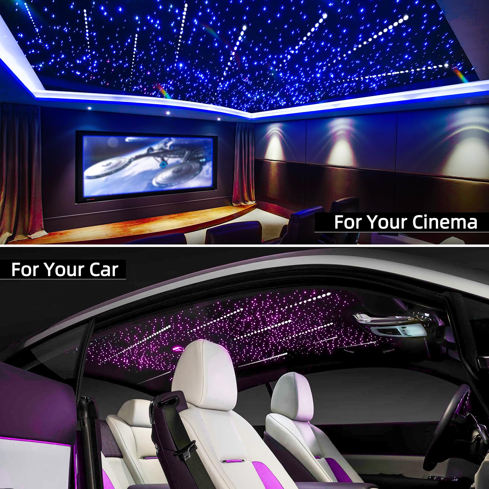 20W Twinkle LED Fiber Optic Lights with Bluetooth APP & Remote Control - 550pcs 0.03in Fiber Cable & Shooting Star Kit for Car Roof & Home Decoration - Perfect for Bedroom, Party, Christmas, and Wedding Decorations