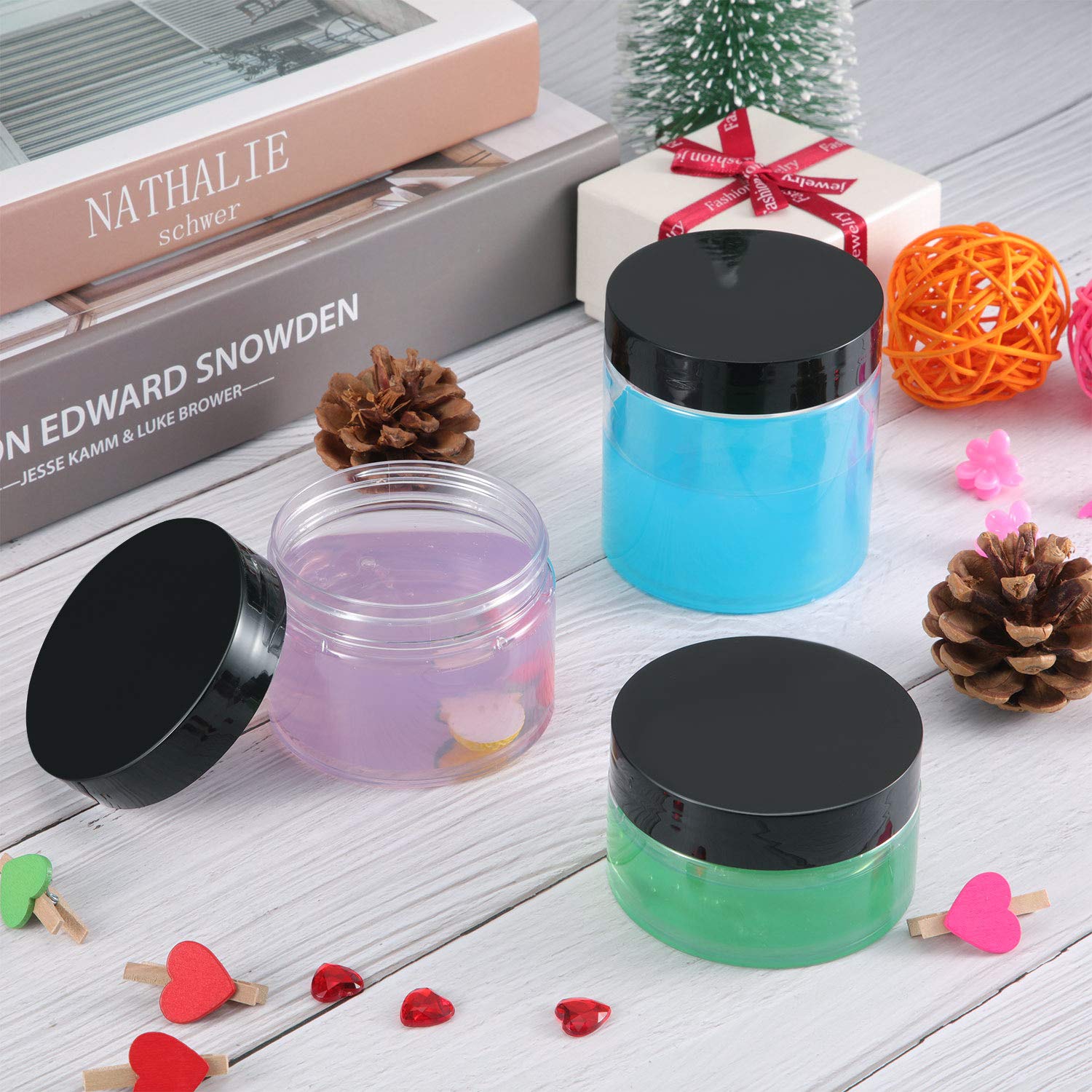 SATINIOR 24-Piece Clear Plastic Jars with Black Lids - 4 oz Round Wide-Mouth Storage Containers for Cosmetics, Creams, Lotions, DIY Crafts & Food Storage | Perfect for Home Organization, Travel & Beauty Products