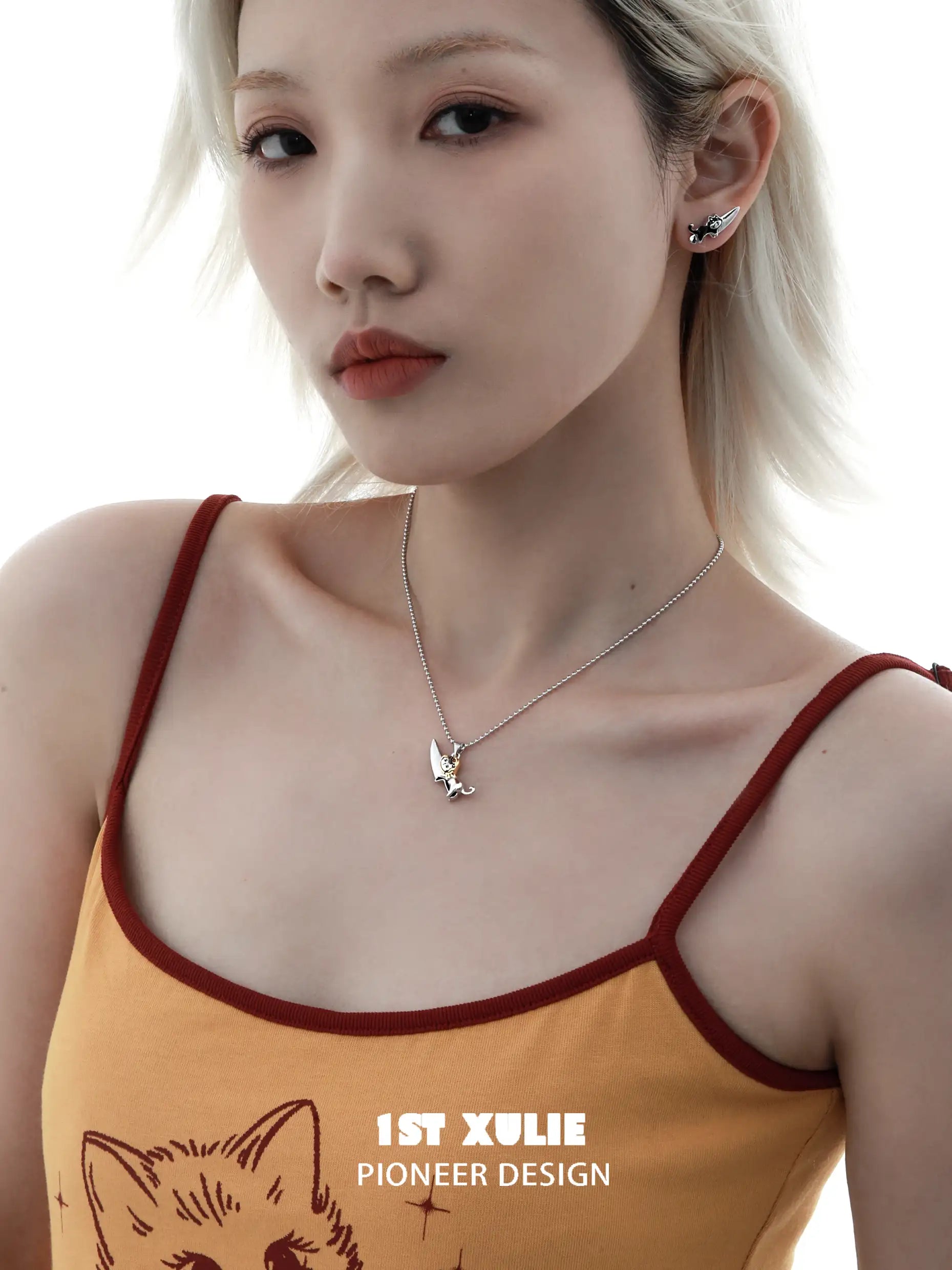 Graffiti Kitten & Puppy 925 Sterling Silver Pendant Necklace Choker - Perfect for Pet Lovers, Gifts & Everyday Fashion Jewelry