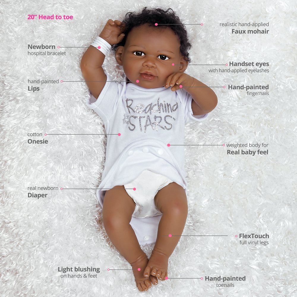 Paradise Galleries 19-Inch African American Baby Doll - Jannie de Lange Designer Doll Collection, Perfect Birthday Gift for Girls Ages 3+ | Reaching for The Stars - Ideal for Pretend Play, Nursery Decor & Special Occasion Gifts