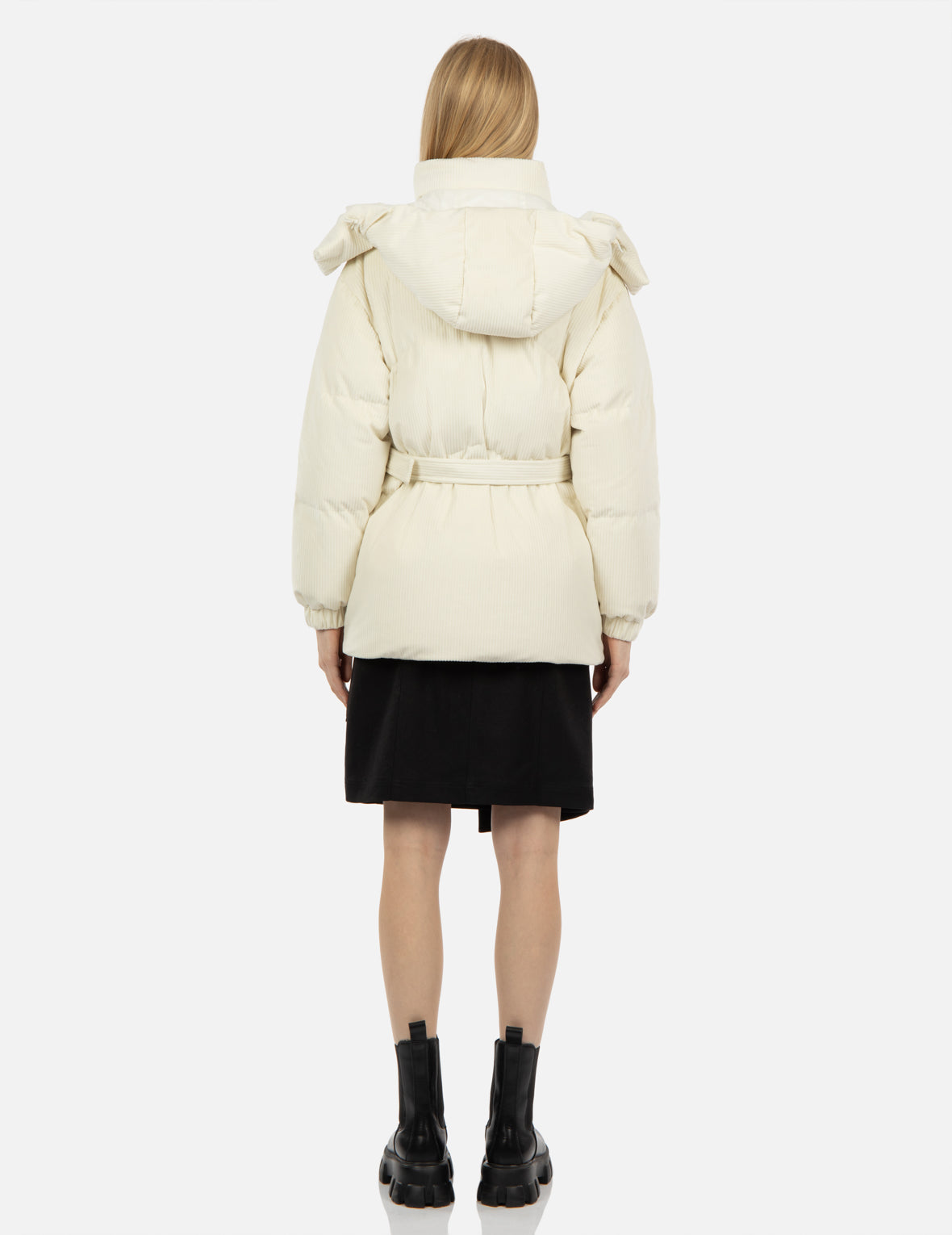 Seagull Embroidery Corduroy Belted Down Jacket for Women - Winter Warm Puffer Coat with Fashionable Design, Perfect for Outdoor Activities and Casual Wear