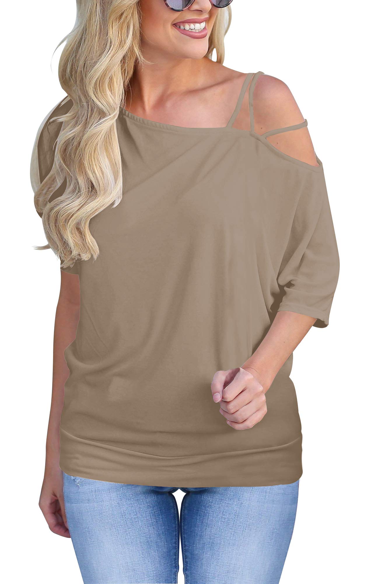 Stylish Sipaya Women's Casual Summer Off Shoulder Strappy T-Shirt - Short Sleeve Blouse for Beach, Party & Everyday Wear
