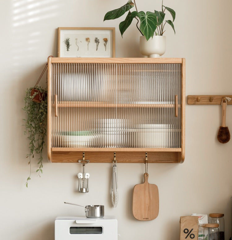 Solid Oak Wood Wall Mounted Sideboard - Rustic Farmhouse Entryway Storage Cabinet for Dining Room, Living Room & Hallway