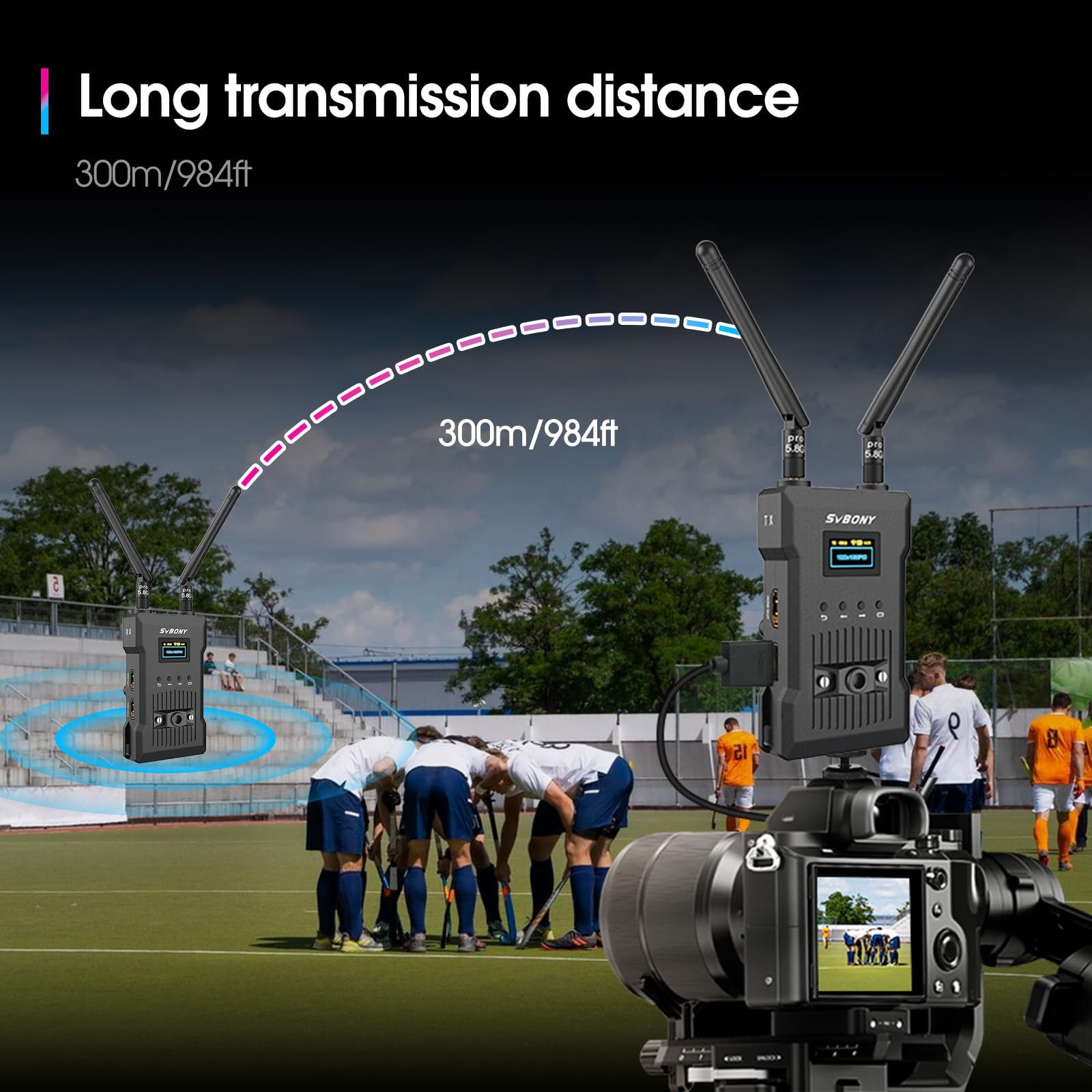 SVBONY ST1 4K Wireless HDMI Video Transmitter and Receiver System - 5G 8-Band 300m Range, 30FPS, 0.06s Low Latency with OLED Display for Live Streaming, Photography & Videography - Perfect for YouTube, Twitch, Gaming, and Professional Video Production