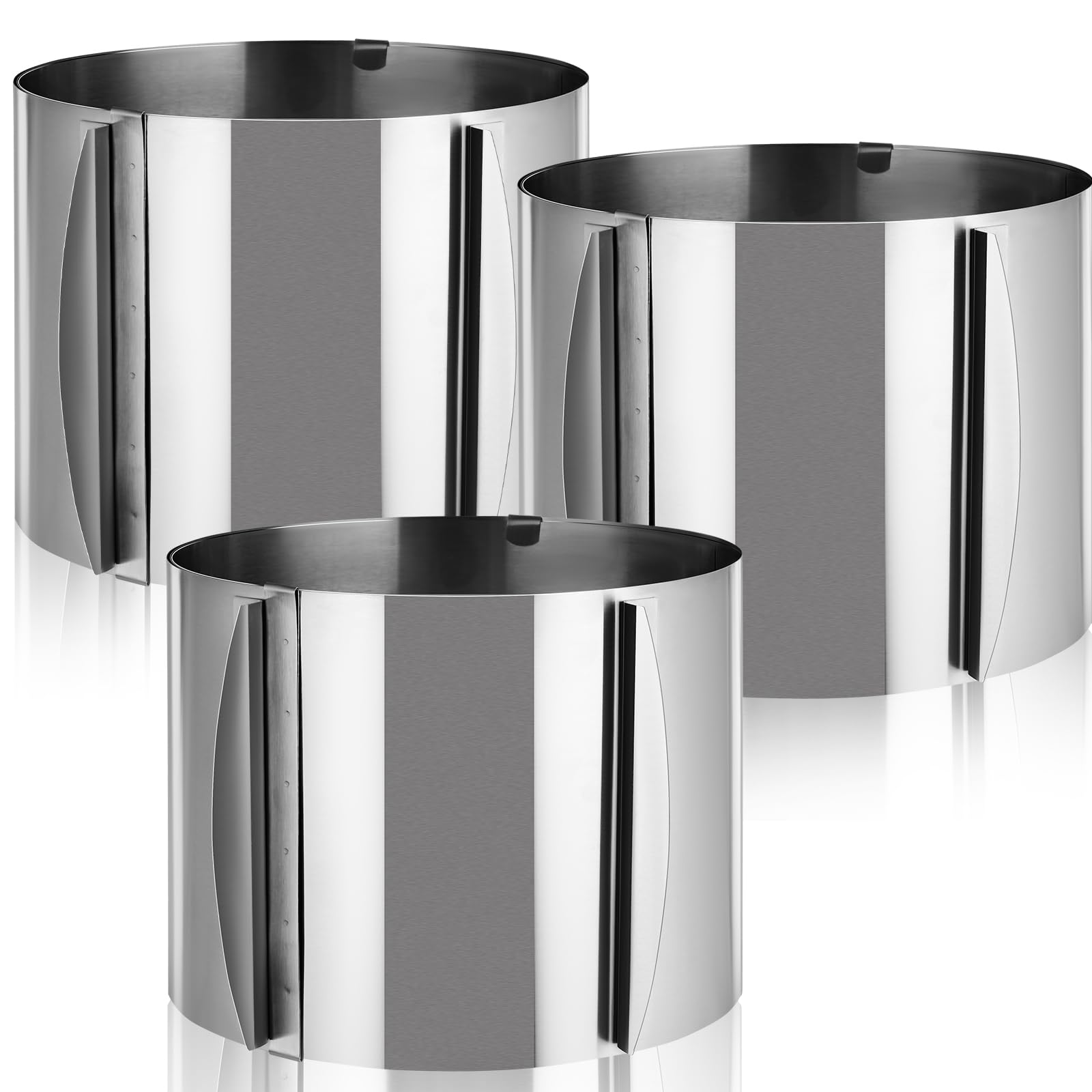 3-Piece Adjustable Cake Ring Set - 6 to 12 Inch Stainless Steel Baking Mold for Round Cakes, Mousse & Pastries | 15cm High with Scaling Marks | Perfect for DIY Desserts, Home Baking & Professional Cake Making
