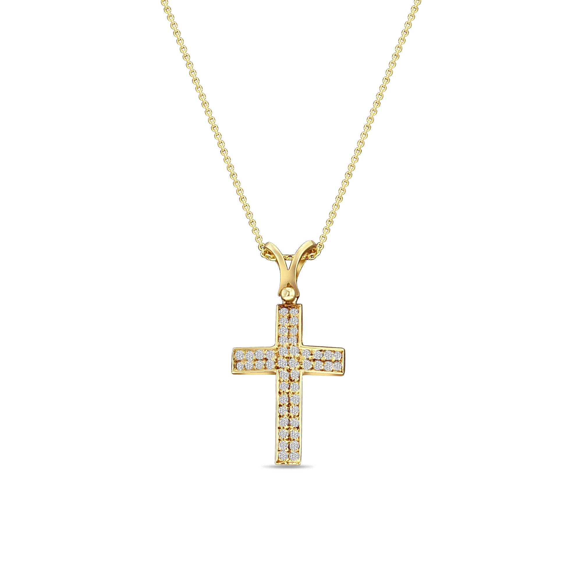 Antique Diamond Cross Pendant - 0.90cttw 14K Yellow Gold Religious Jewelry for Women, Perfect for Baptism, First Communion & Special Occasions