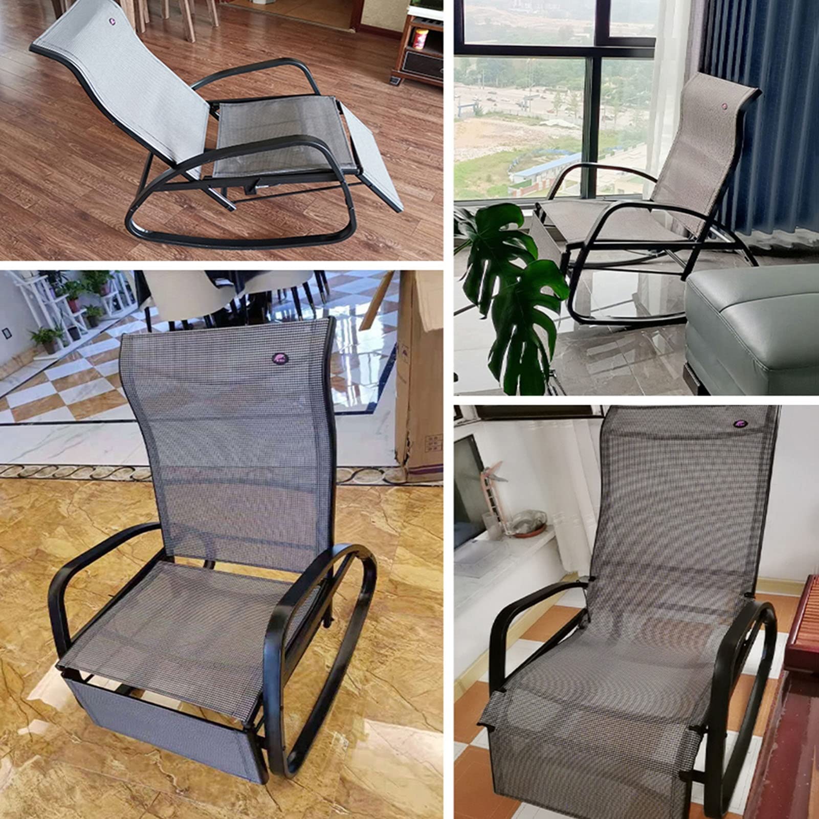 Outdoor Folding Rocking Chair with Adjustable Footrest - Heavy Duty Steel Frame Patio Glider Chair, 4-Position Recliner with Breathable Mesh Fabric for Porch, Garden, Backyard - Supports 330lbs (95x52x68cm) - Perfect for Relaxing, Sunbathing & Outdoor Lounging