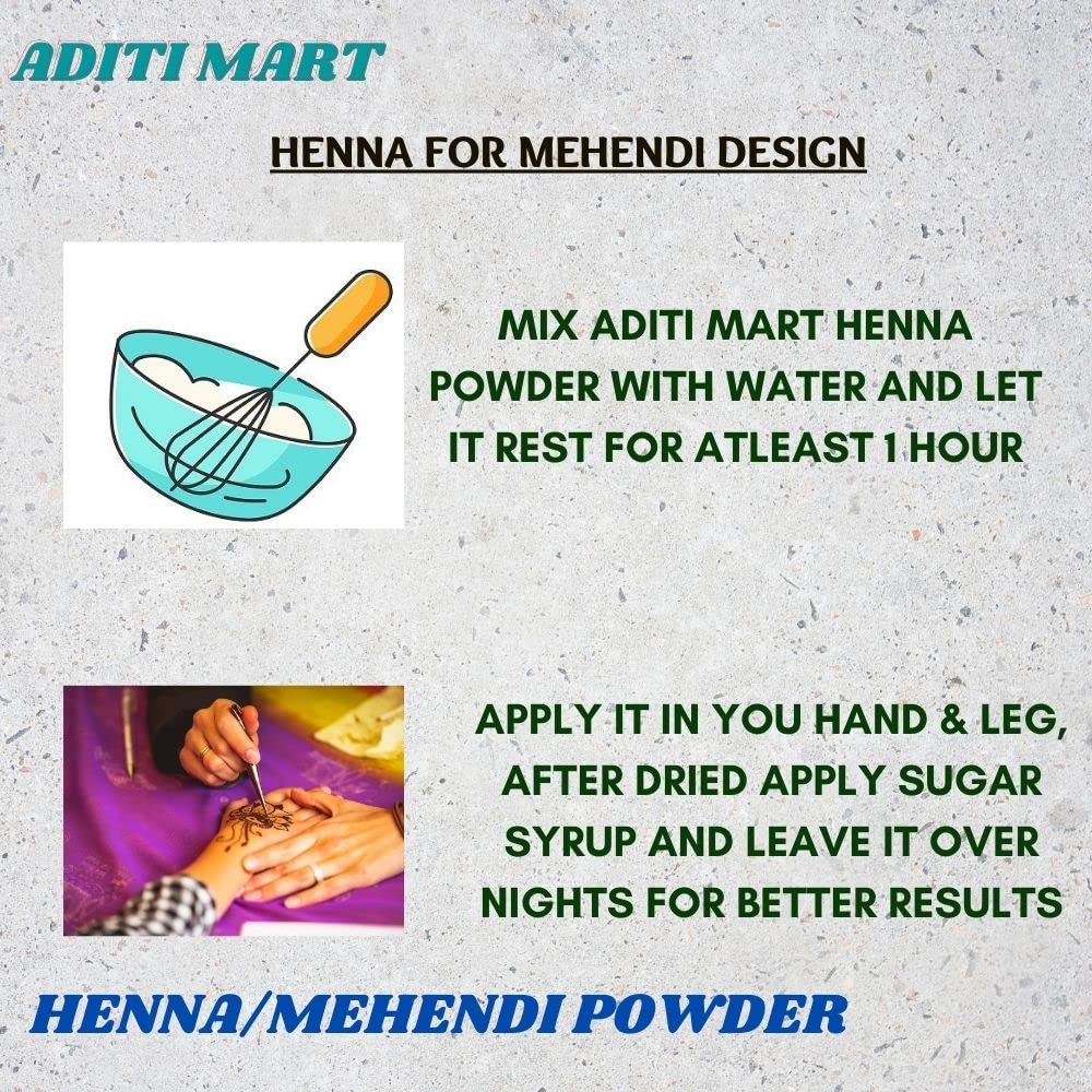 Aditi Mart Natural Herbal Henna Mehndi Powder for Hair - 100% Pure Organic Hair Dye & Mehndi Design | Chemical-Free Brown Henna (227g) | Safe for Hair Coloring, Tattoos & Bridal Mehndi