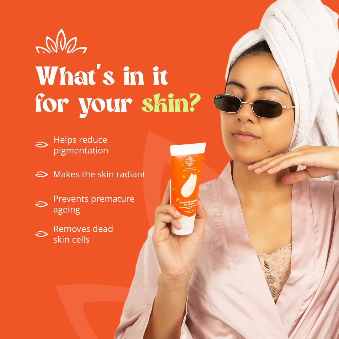 Fumiko Vitamin C Exfoliating Face Scrub with Papaya Extracts & Natural Oils - Brightening, Anti-Aging, Blackhead Removal for Glowing Skin (100ml) | Gentle Daily Exfoliator for Dullness, Pigmentation & Uneven Texture
