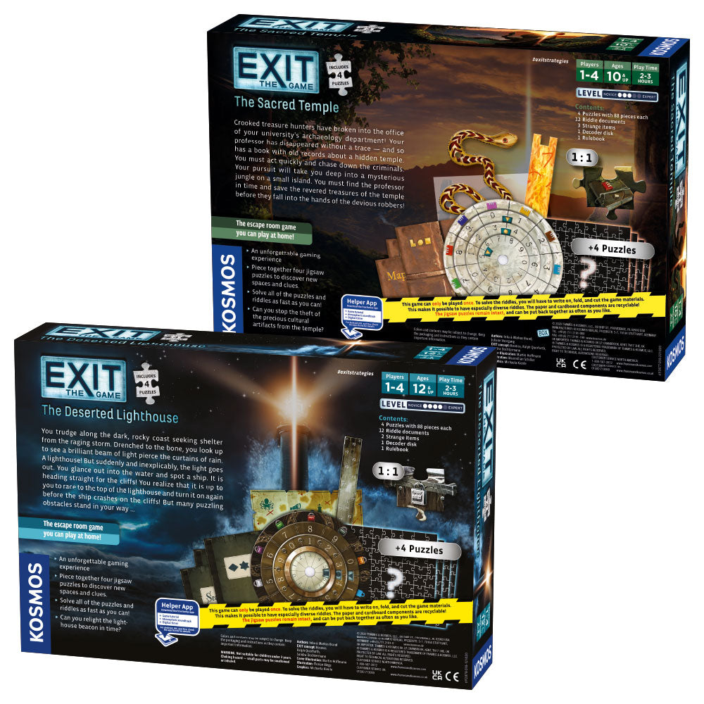 EXIT: The Game Season 5b - 2 Pack Escape Room Board Games with Jigsaw Puzzles (EXIT: The Sacred Temple & Deserted Lighthouse) | Family Game Night & Team Building Activities