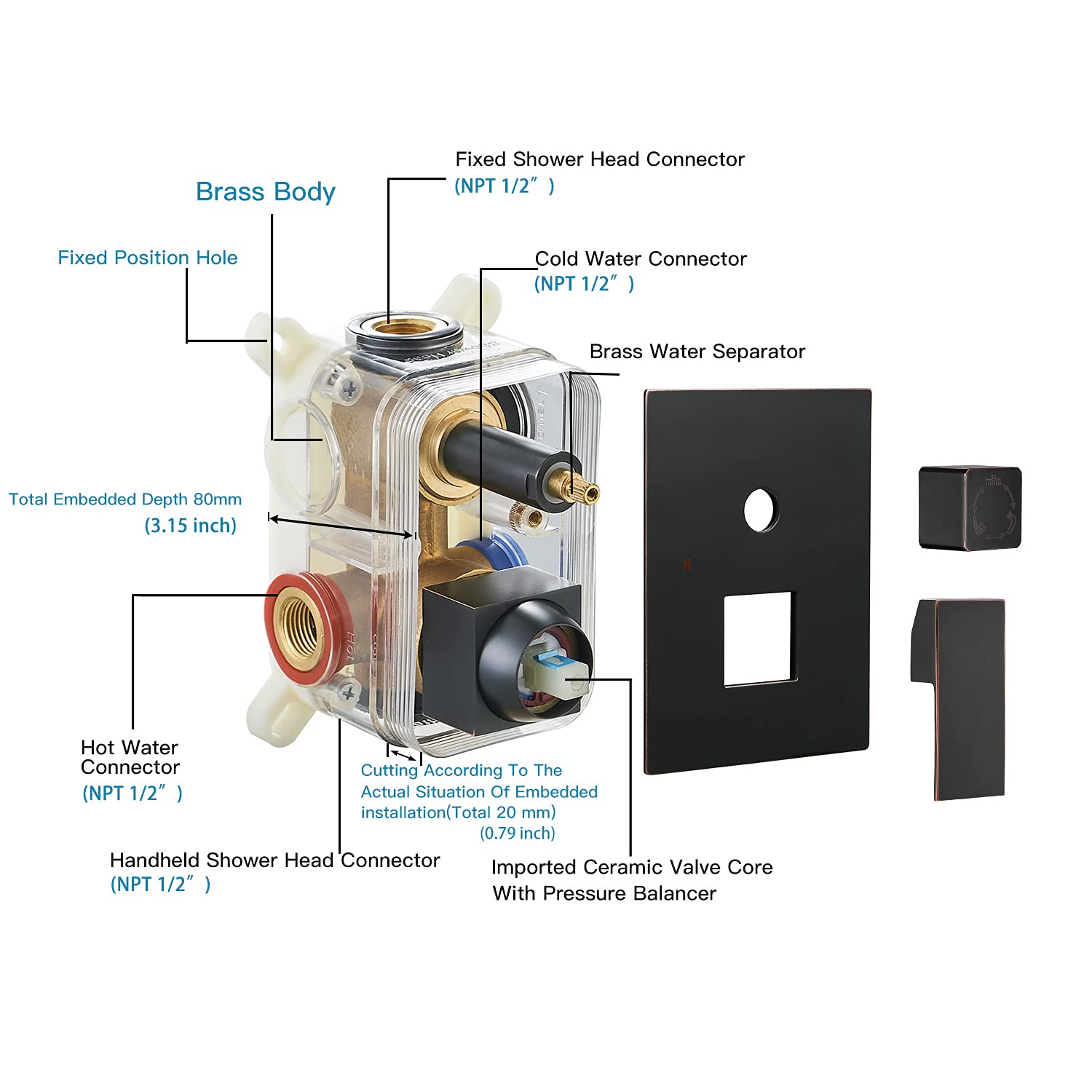 BWE 12 Inch Oil Rubbed Bronze Shower System - Luxury Rainfall Mixer Faucet with Waterfall Spout, Pressure Balancing Valve & 3-Function Wall Mount for Bathroom (Perfect for Spa-Like Showers & Modern Bathroom Renovations)