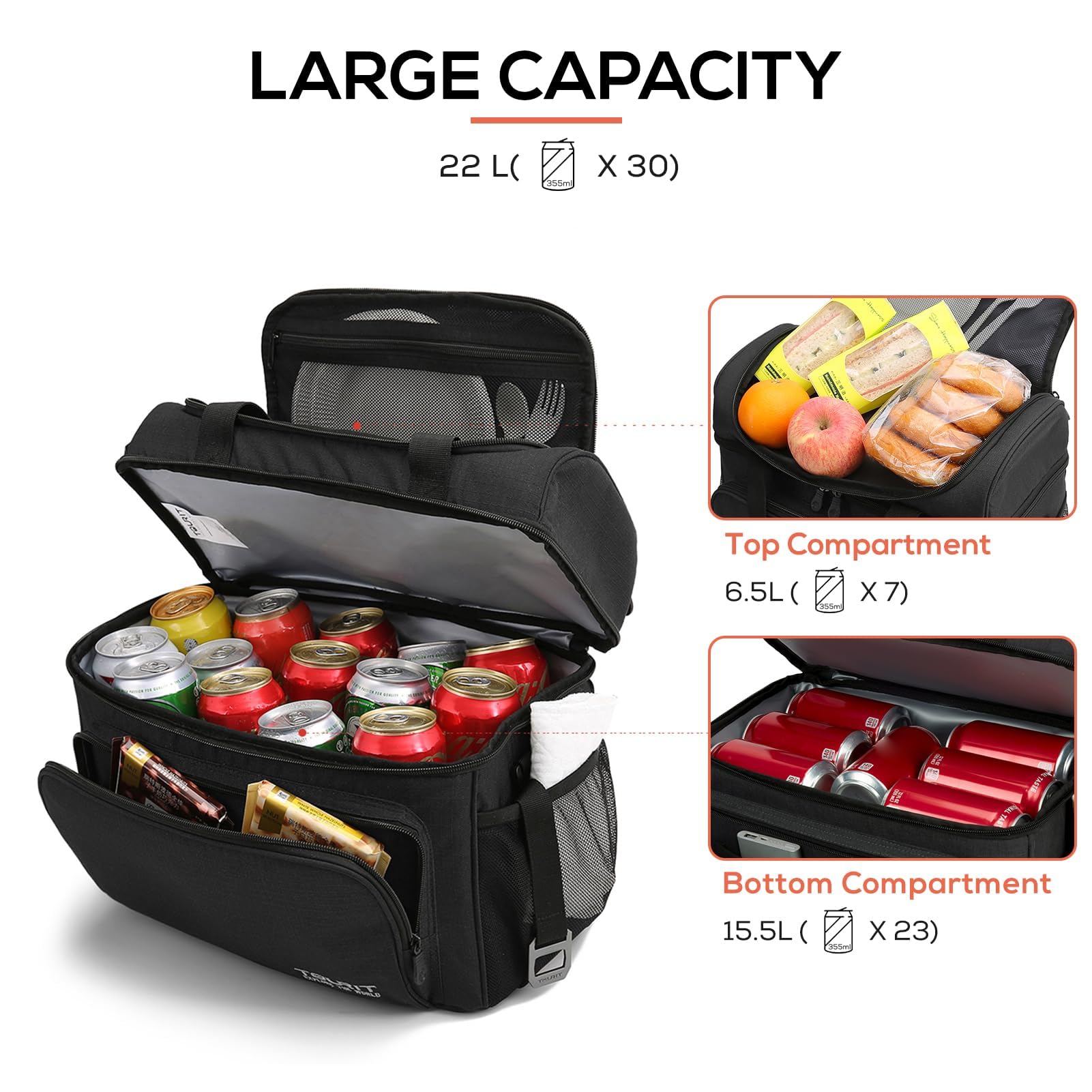TOURIT 30-Can Insulated Cooler Bag - Large 22L Soft-Sided Lunch Tote for Picnic, Camping, Beach & Work - Portable Thermal Cooler for Men & Women - Perfect for Outdoor Adventures, BBQs & Office Lunches