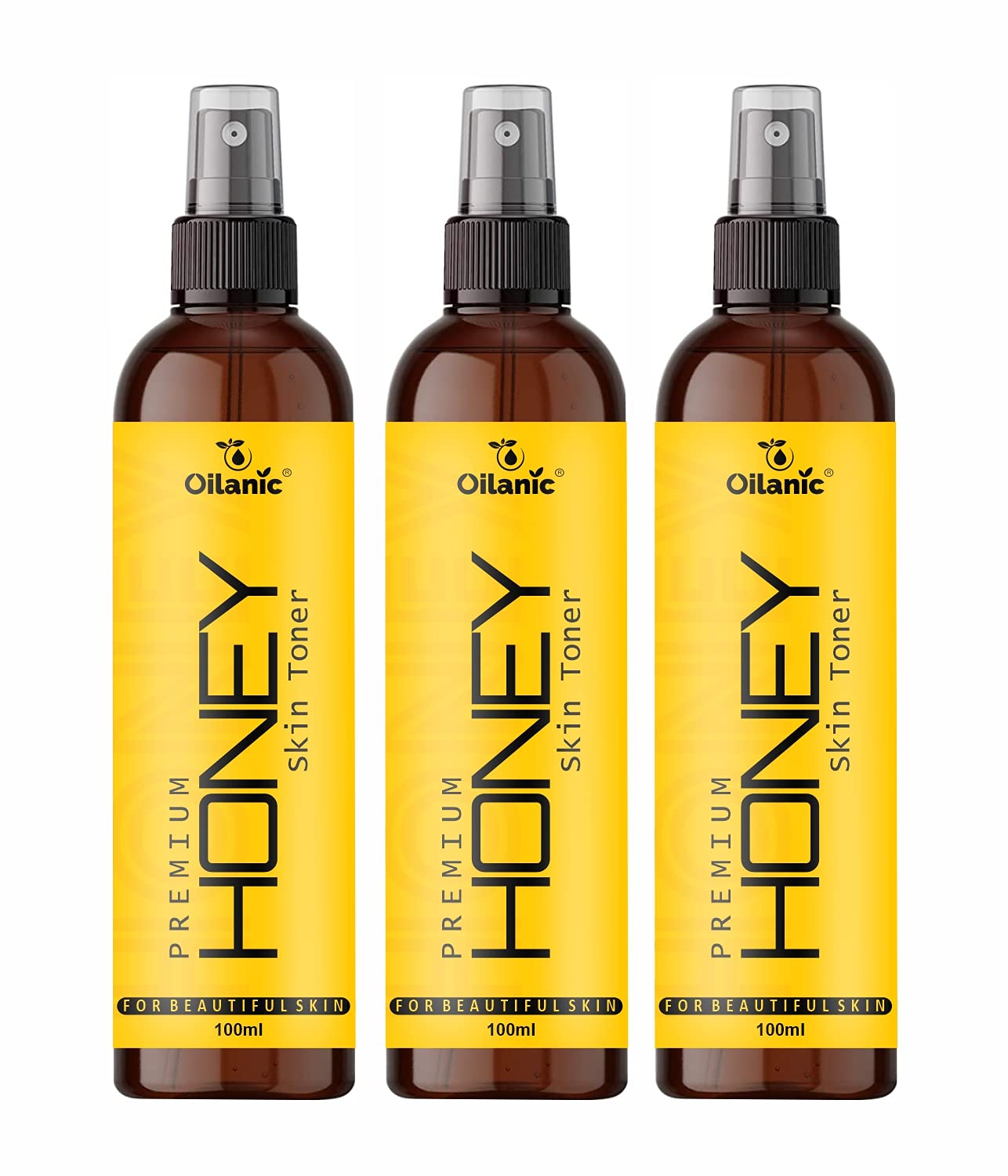 Oilanic Premium Honey Face Toner for Men & Women - Hydrating, Nourishing & Balancing Skin Care (3x100ml/300ml) | Daily Facial Toner for Dry, Oily & Combination Skin | Perfect for Morning & Night Skincare Routine