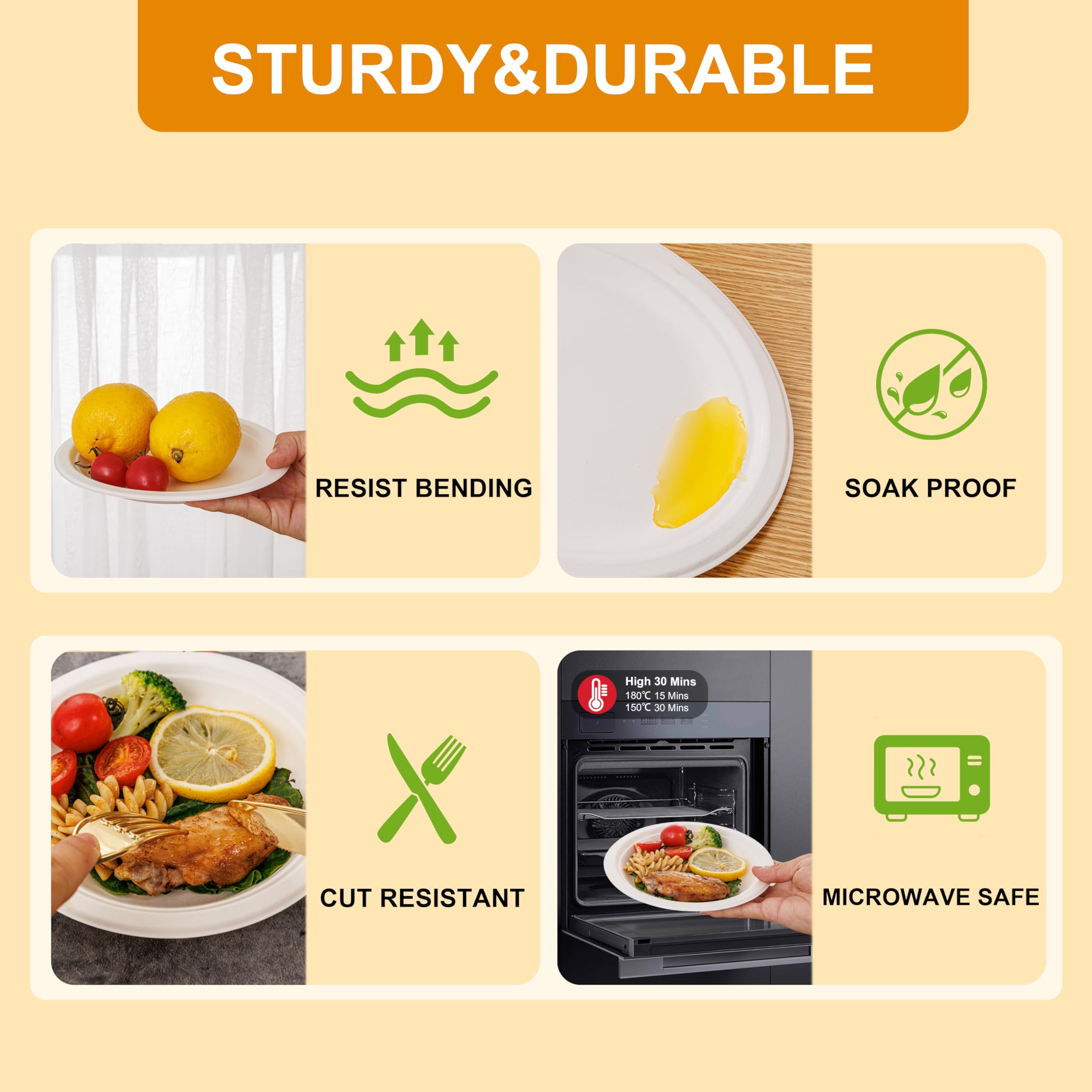 WELLIFE 100% Compostable 7 Inch Paper Plates - 125 Pack Heavy Duty Biodegradable Bagasse Plates | Eco-Friendly Disposable Plates for BBQ, Picnic, Party, Wedding | BPI Certified & Microwave Safe | Perfect for Outdoor Events, Family Gatherings & Sustainable Living