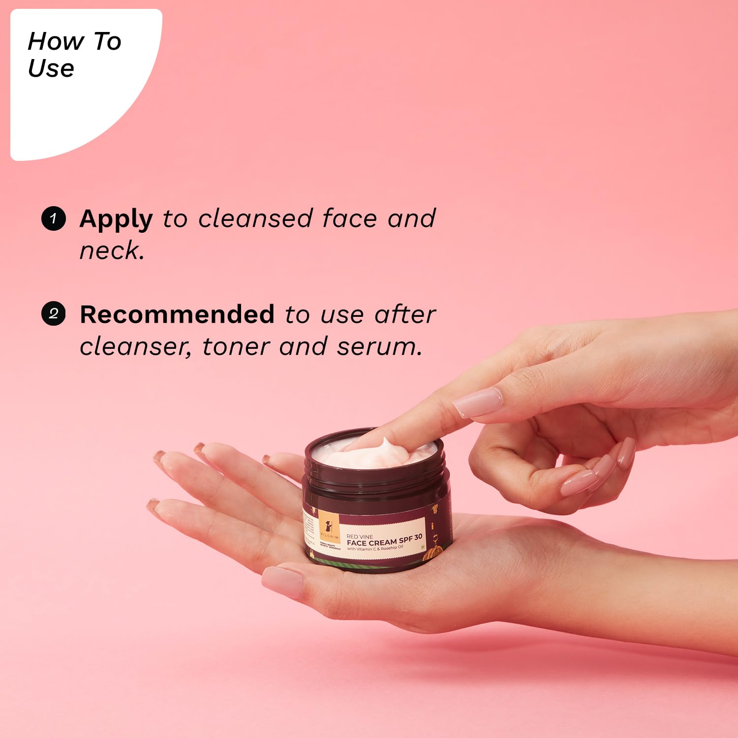 PILGRIM French Red Vine Face Cream with SPF 30 Sunscreen | Anti-Aging Moisturizer with Rosehip Oil & Vitamin C | PA+++ Sun Protection for Dry, Oily & Combination Skin | Daily Use for Men & Women | 50g | Perfect for Daytime Skincare & Sun Protection Routine