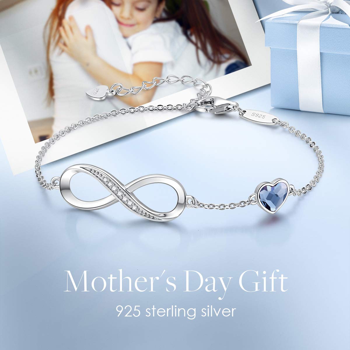 LOUISA SECRET Infinity Bracelet for Women - 925 Sterling Silver Love Heart Bracelet, Elegant Jewelry Gift for Her, Wife, Mom | Perfect for Anniversaries, Birthdays & Special Occasions