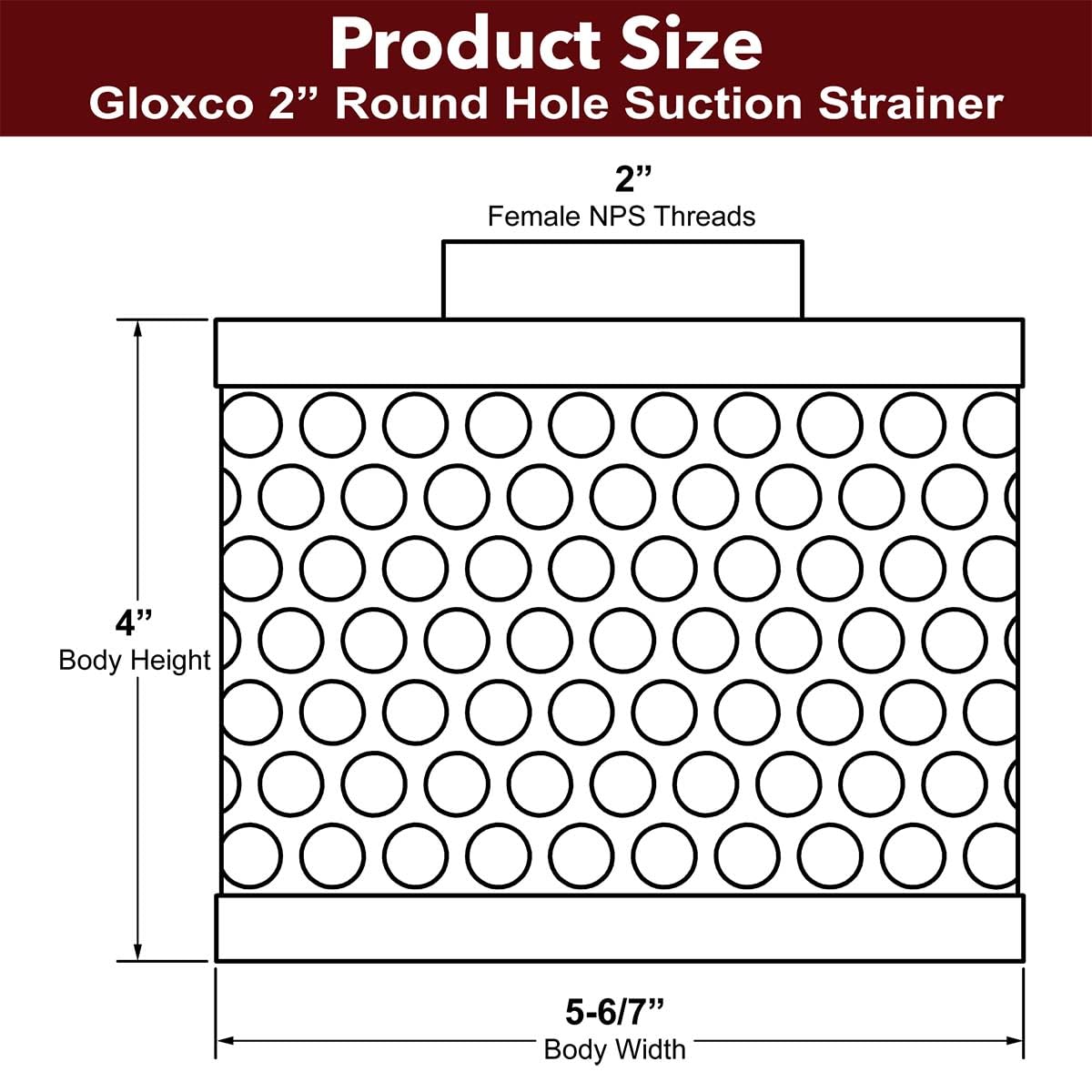Gloxco 2 Inch Suction Strainer with Round Holes - Zinc Plated Steel Filter for Pumps, Pools & Plumbing - Durable Water Filtration Solution (STR-RH200)
