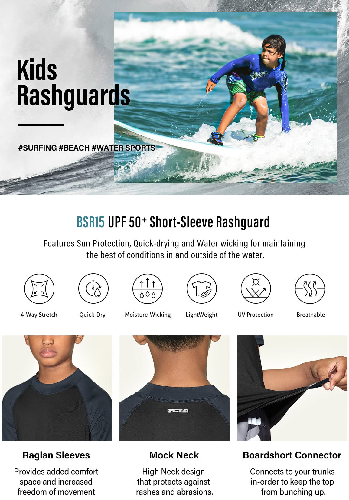 TSLA UPF 50+ Kids Sun Protection Rash Guard - UV/SPF Short Sleeve Swim Shirt for Boys & Girls - Perfect for Surfing, Swimming & Beach Activities