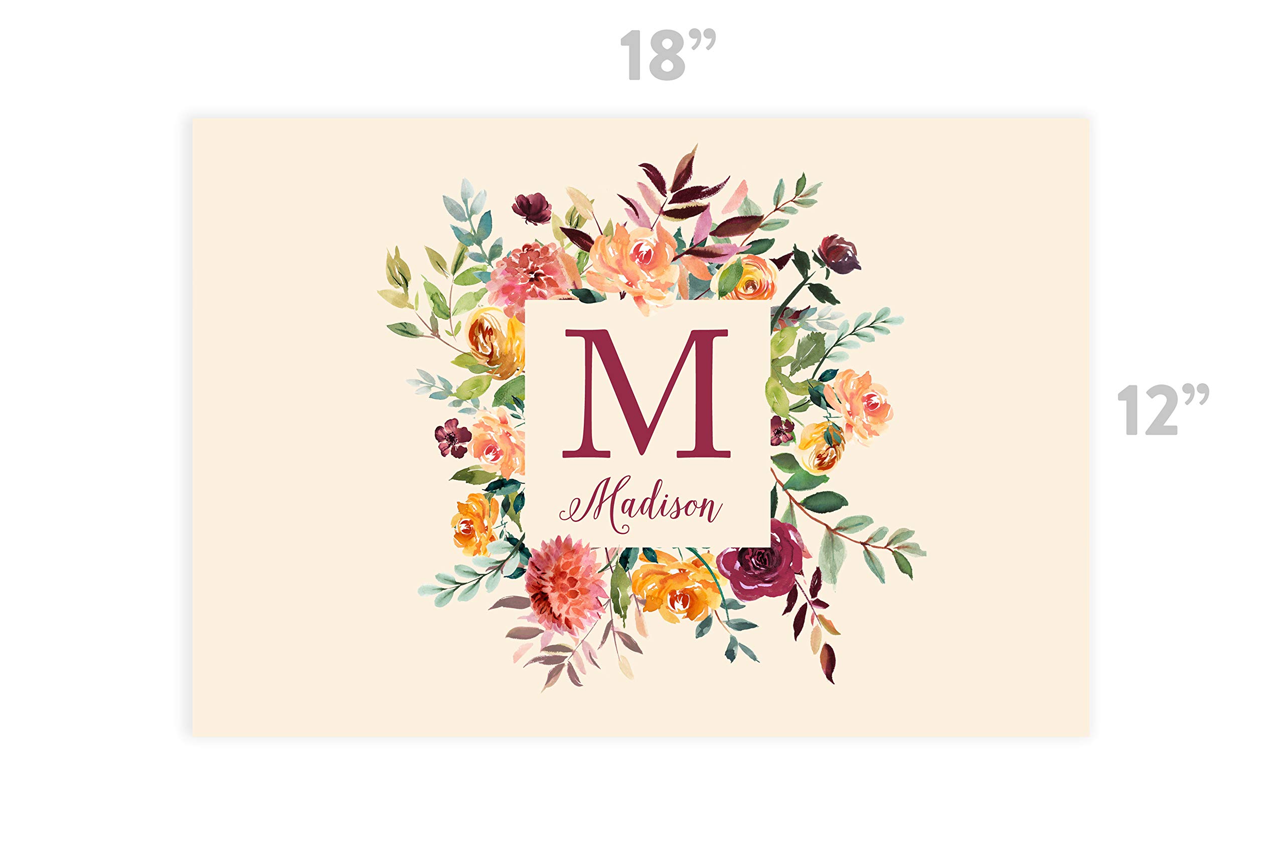 Andaz Press Custom Personalized Disposable Paper Placemats - 12x18 Inch Set of 25 - Ivory Floral Monogram Design for Wedding, Bridal Shower, Baby Shower, Party & Holiday Dining - Elegant Table Setting & Decoration for Special Occasions