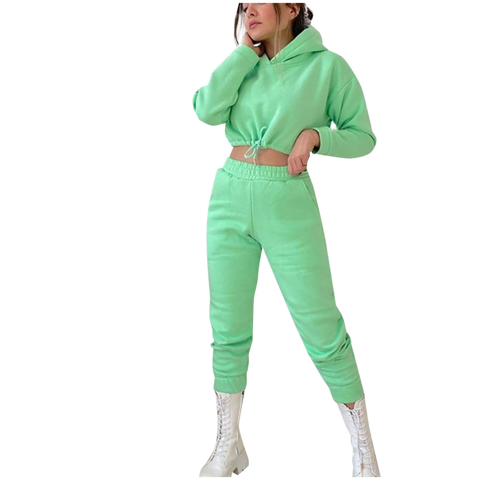 Women's 2-Piece Sweatsuit Set - Long Sleeve Hoodie with Drawstring & Jogger Pants | Comfortable Sportswear for Gym, Yoga, Running and Casual Wear