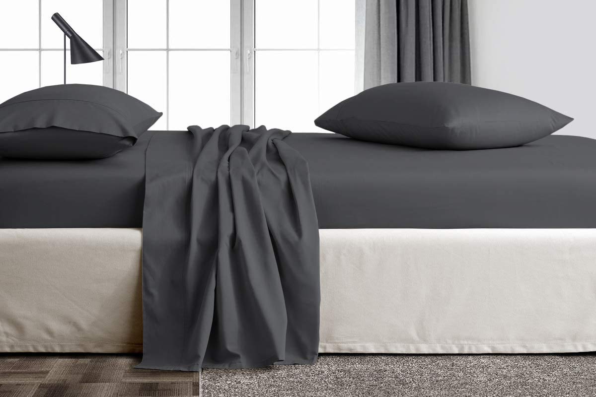 Premium 100% Egyptian Cotton Sheets Full Size - 4 Piece Deep Pocket Bed Sheet Set, Soft & Breathable, Wrinkle Resistant, Grey - Perfect for Luxury Bedrooms, Guest Rooms & Dorm Essentials