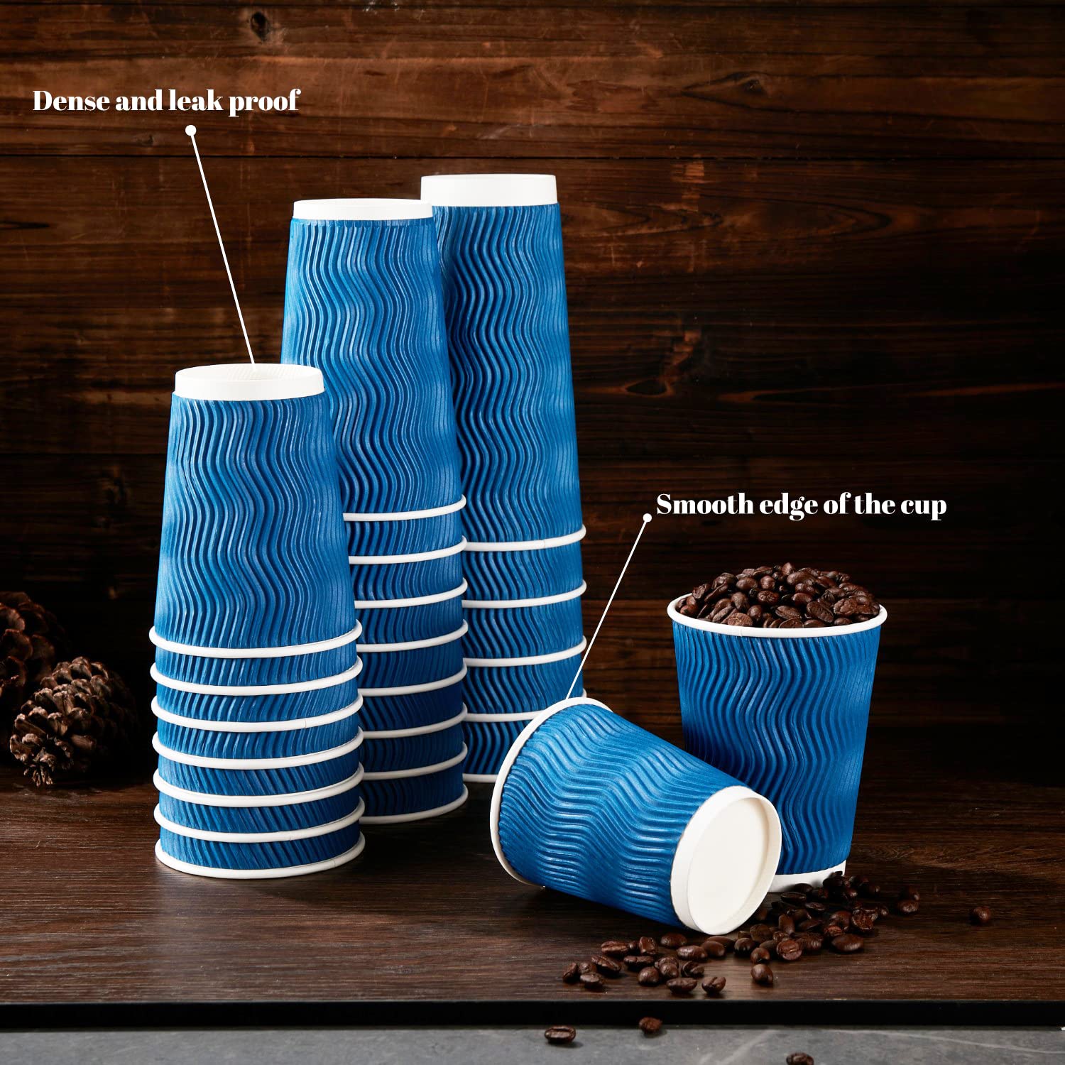 Lamosi 12 oz Disposable Paper Coffee Cups - 120 Pack, Insulated Corrugated Kraft Ripple Wall Cups for Hot & Cold Beverages (Navy) | Perfect for Coffee Shops, Offices, Parties & Events