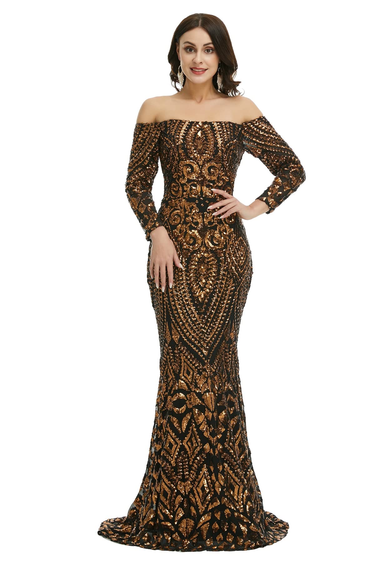 LYKYCYFG Women's Off Shoulder Mermaid Prom Dress with Sequins - Elegant Evening Gown for Bridesmaids, Cocktail Parties, Weddings & Special Occasions