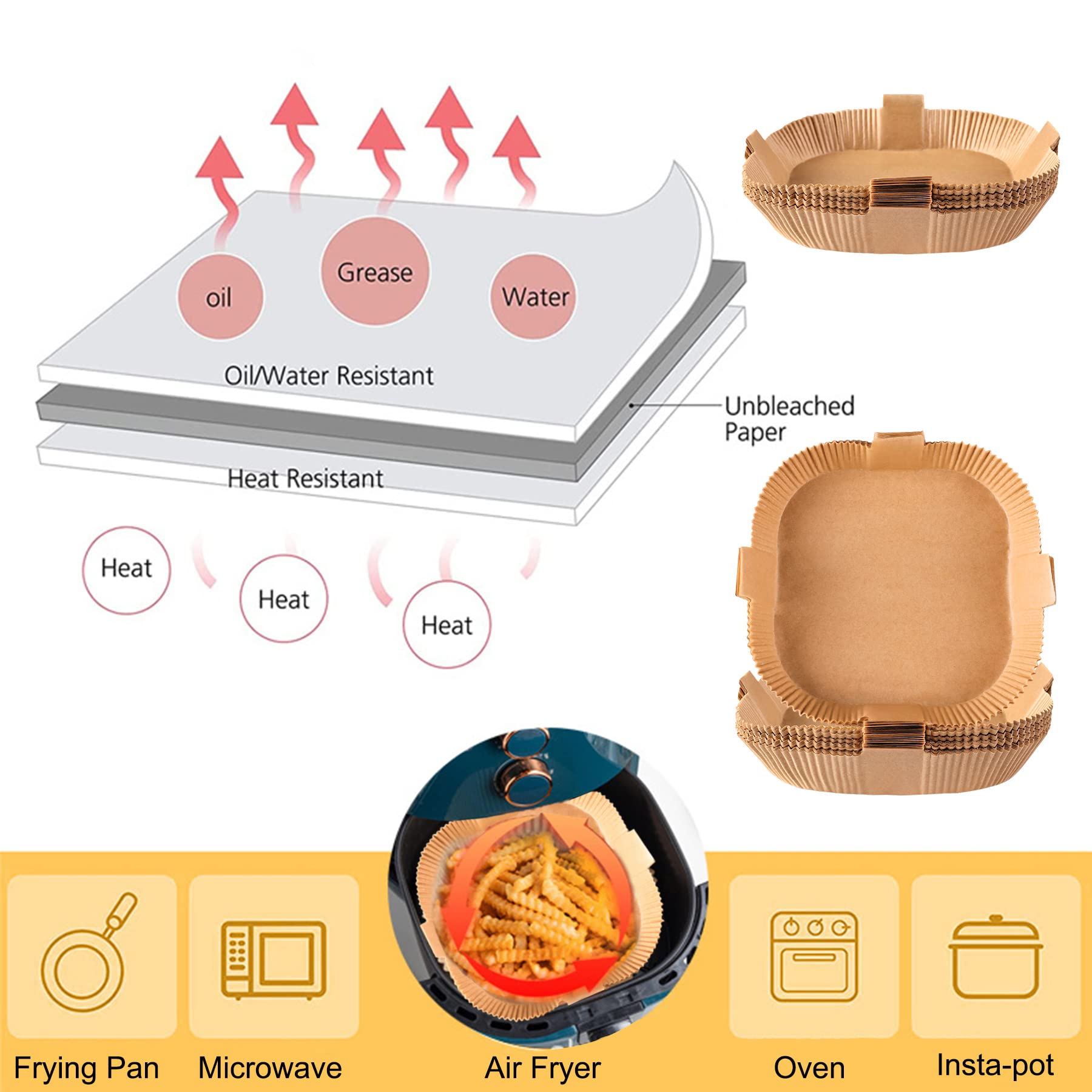 Non-Stick Air Fryer Disposable Paper Liners - 60PCS 7.9 Inch Square Parchment Baking Sheets for Oil-Proof Cooking | Food Grade Safe for Air Fryer, Microwave, Oven & Frying Pan | Perfect for Roasting, Baking & Healthy Meal Prep