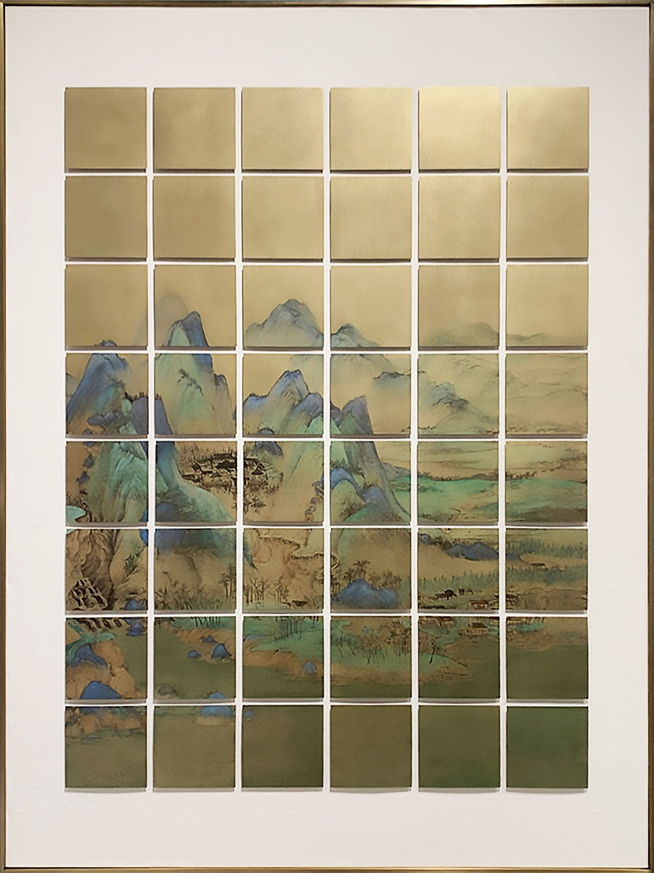 Exquisite Brass Plate Etching Wall Art - One Thousand Li of Rivers and Mountains Landscape - Vintage Chinese Style Home Decor for Living Room, Office & Study