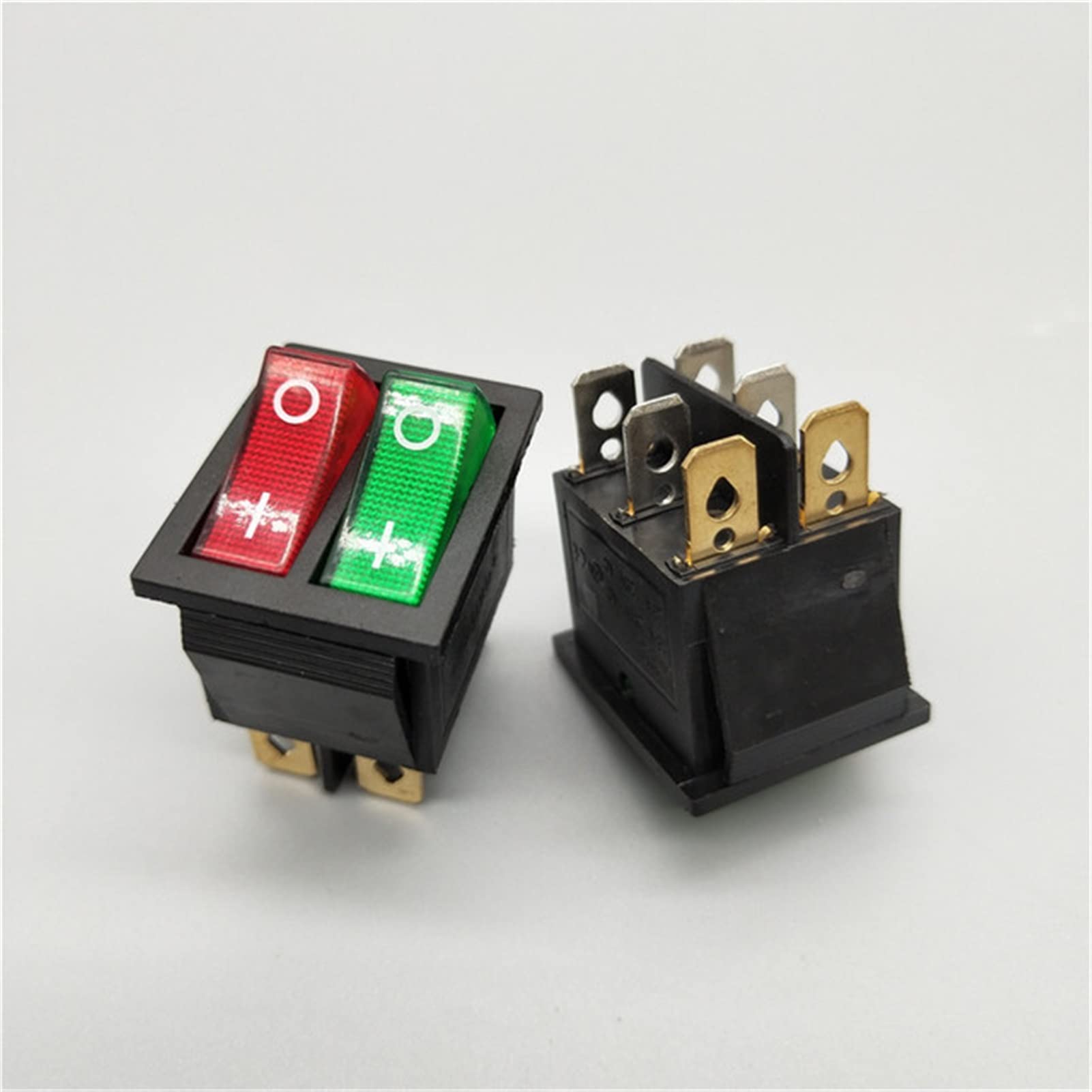KCD8 6-Pin Rocker Switch 16A 250V / 20A 125V Double Light Waterproof ON-Off Power Switch for Boats, RVs, Marine & Industrial Equipment - KCD6 Series (Color: RG-2D6P)