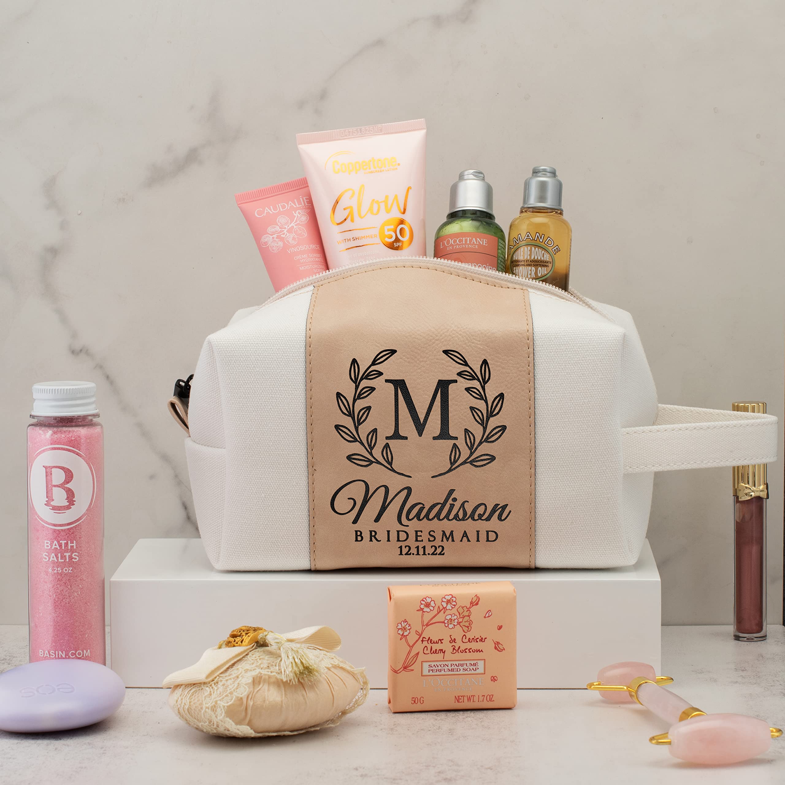 Personalized Bridesmaid Gifts Set of 6 - Custom Toiletry Bags for Women with Name, Title & Date - 3 Designs & 4 Colors - Perfect for Bridesmaid Proposals, Bridal Showers & Bachelorette Parties (Burgundy)
