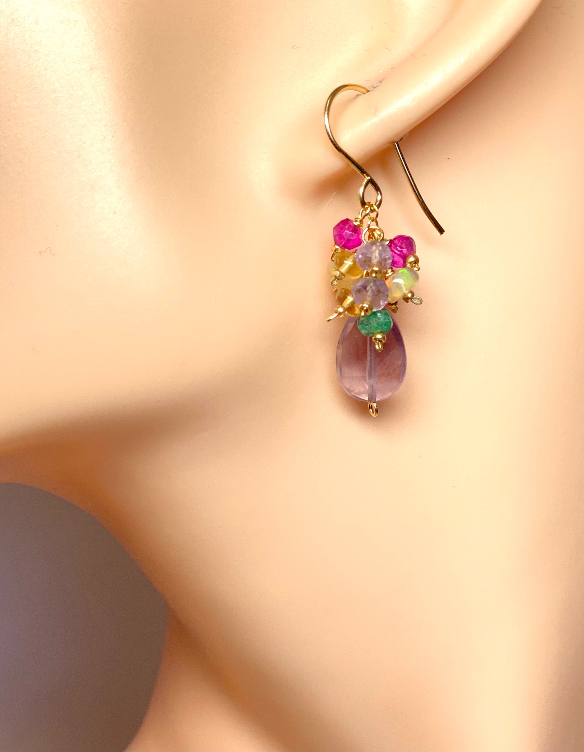 Lavender Pink Amethyst Gemstone Cluster Earrings for Women - Healing Crystal Jewelry - Boho Chic Dangle Earrings for Party, Wedding & Everyday Wear
