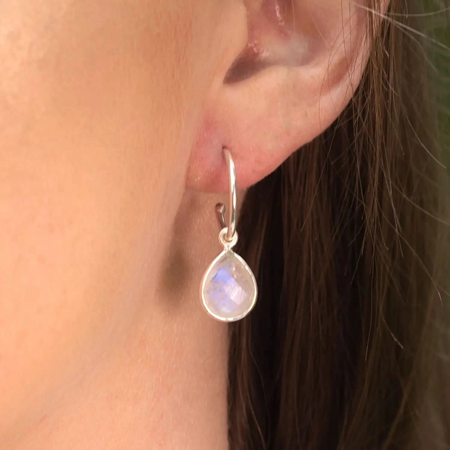 Moonstone Drop Hoop Earrings in Sterling Silver | June Birthstone Jewelry for Women | Perfect for Weddings, Parties & Everyday Wear