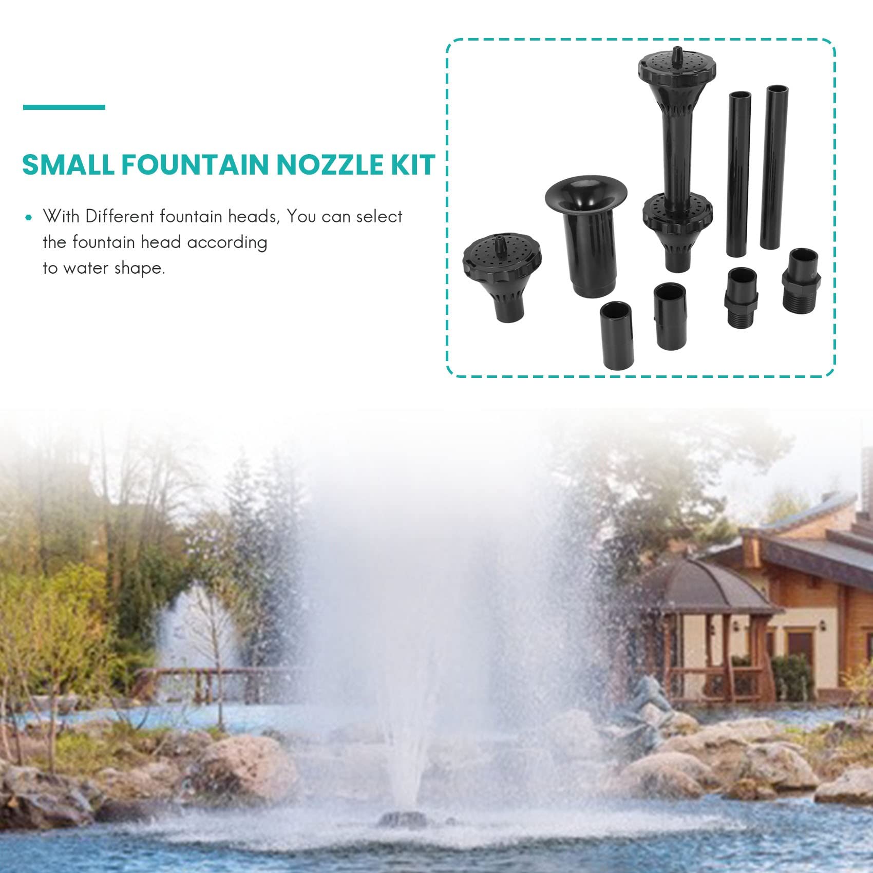 9Pcs Small Fountain Nozzle Kit for Pond, Pool & Garden - Submersible Pump Water Fountain Nozzles for Outdoor Decoration