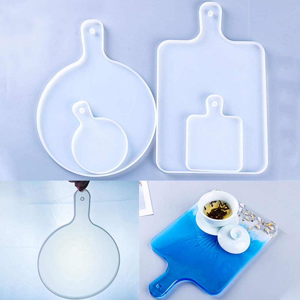 FineInno 4-Piece Rectangle & Round Silicone Resin Tray Molds for DIY Epoxy Cutting Boards & Serving Trays - Perfect for Home Decor, Kitchen Use, and Craft Projects